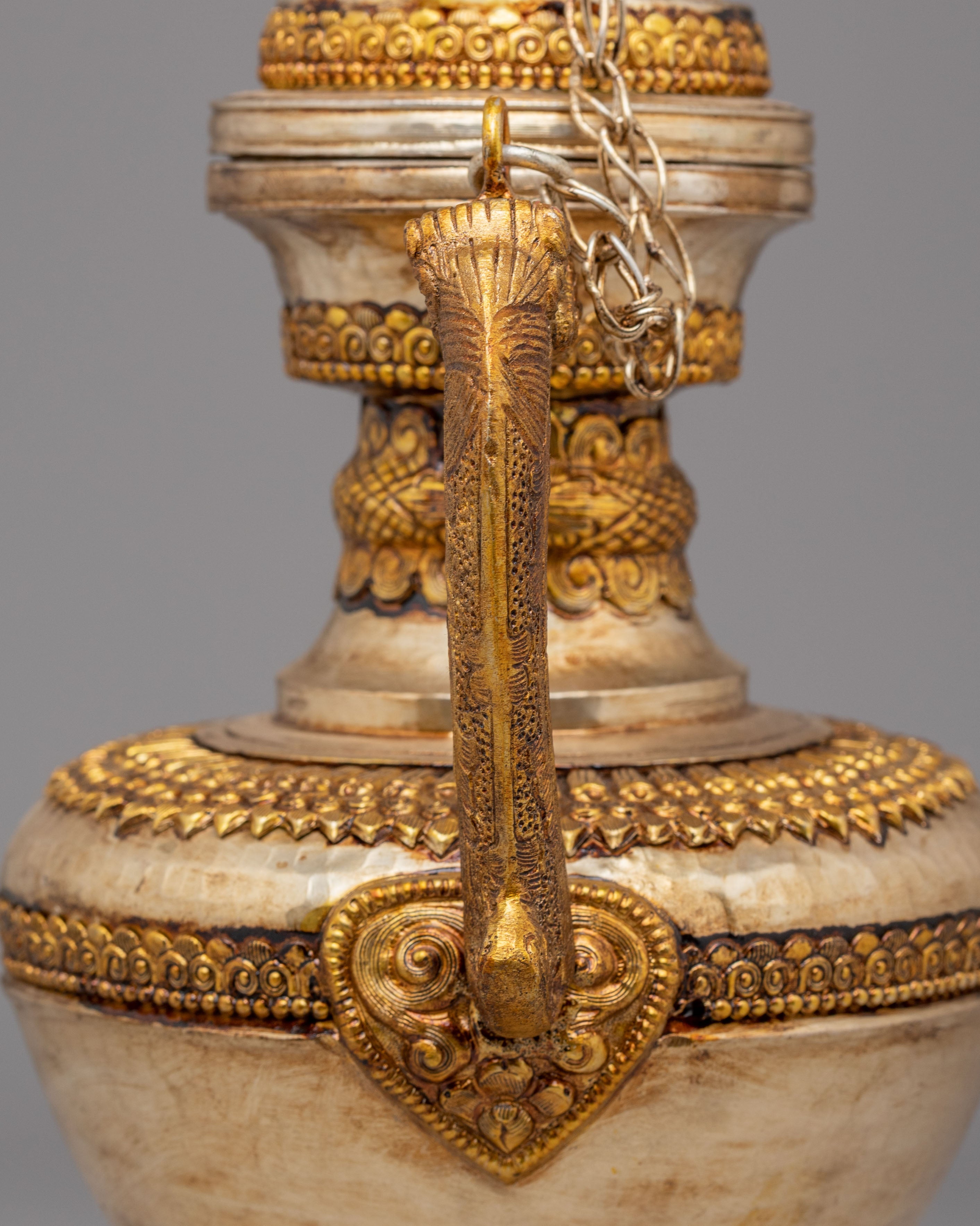 Decorative Tibetan Tea Vessel | Copper Silver Gold Plated Tea Vessel