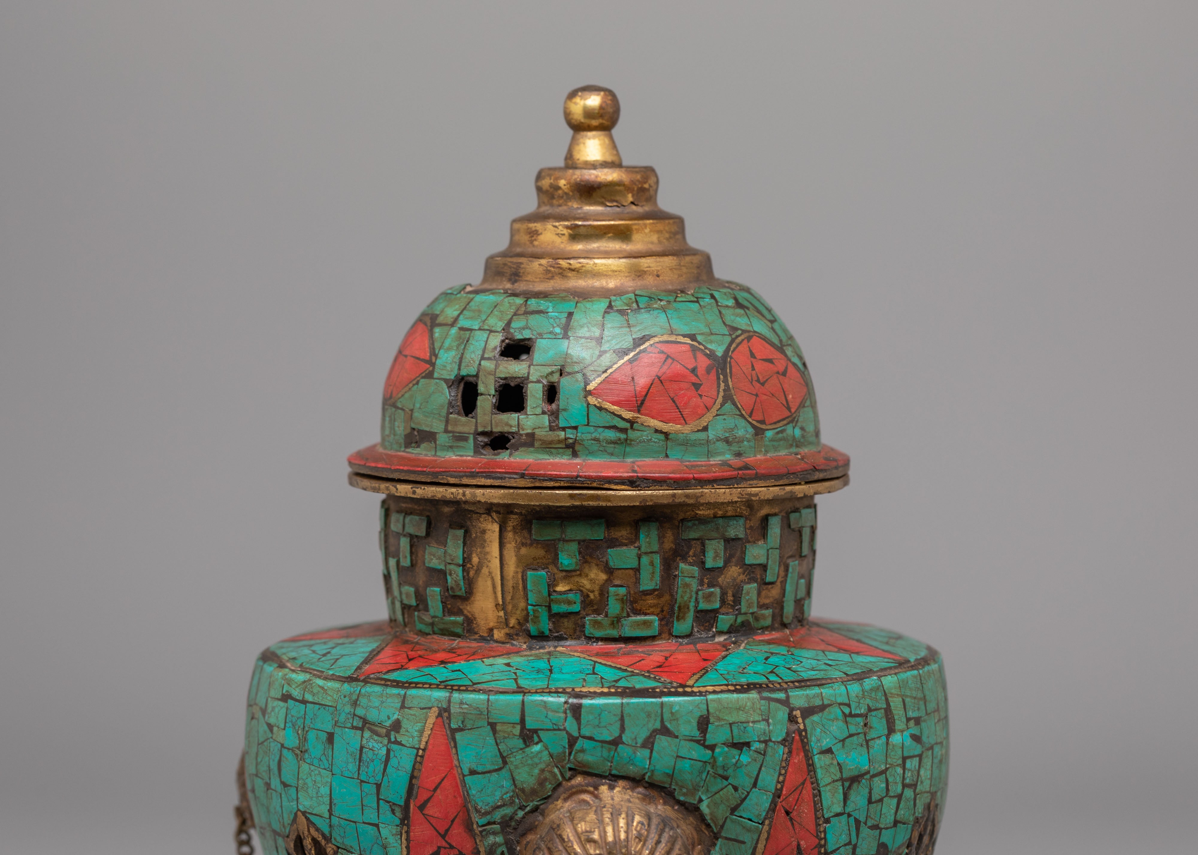 Spiritual Ritual Incense Burner | Tibetan Copper & Turquoise Decor