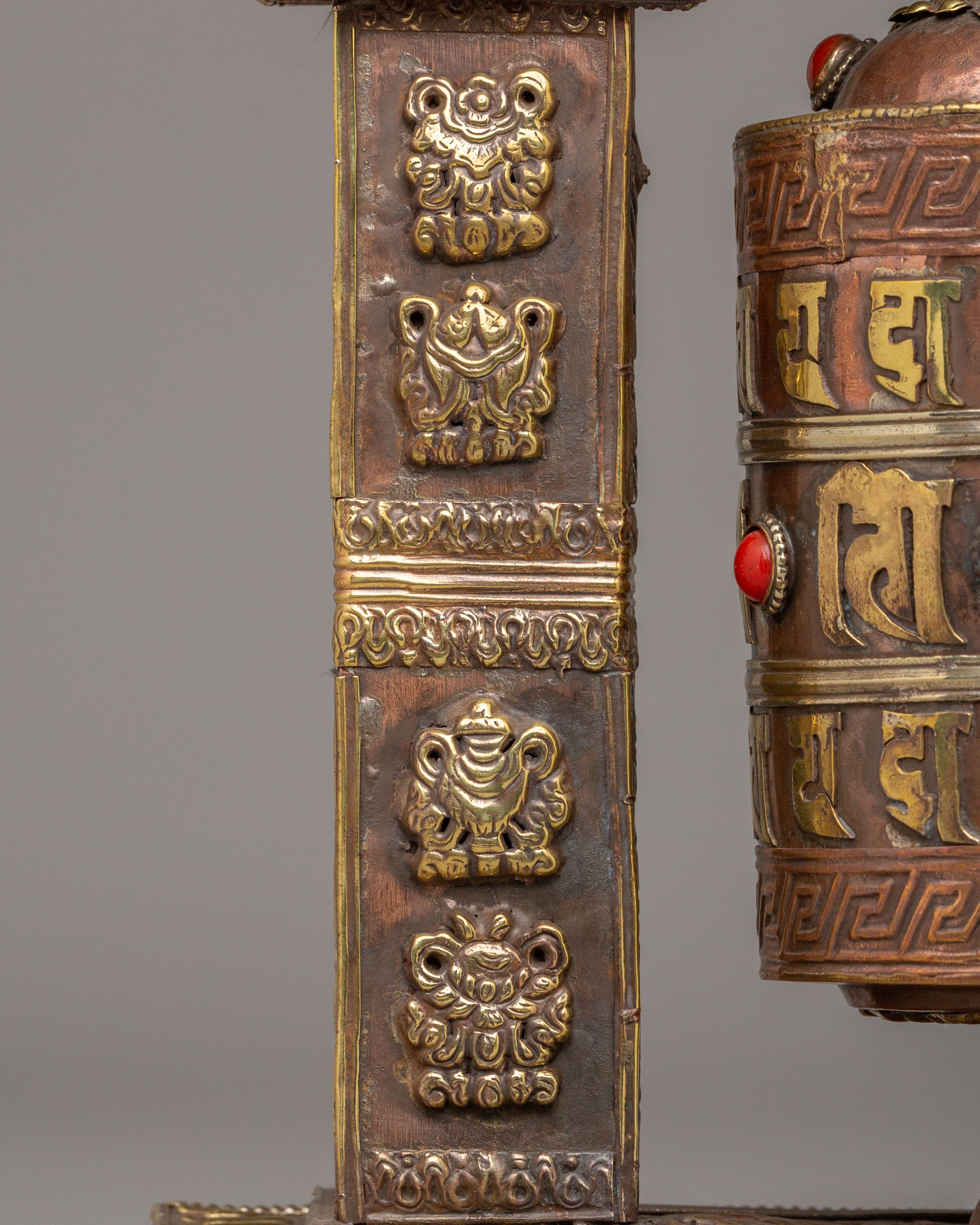 Traditional Mantra Prayer Wheel | Tibetan Copper Body with Gemstones