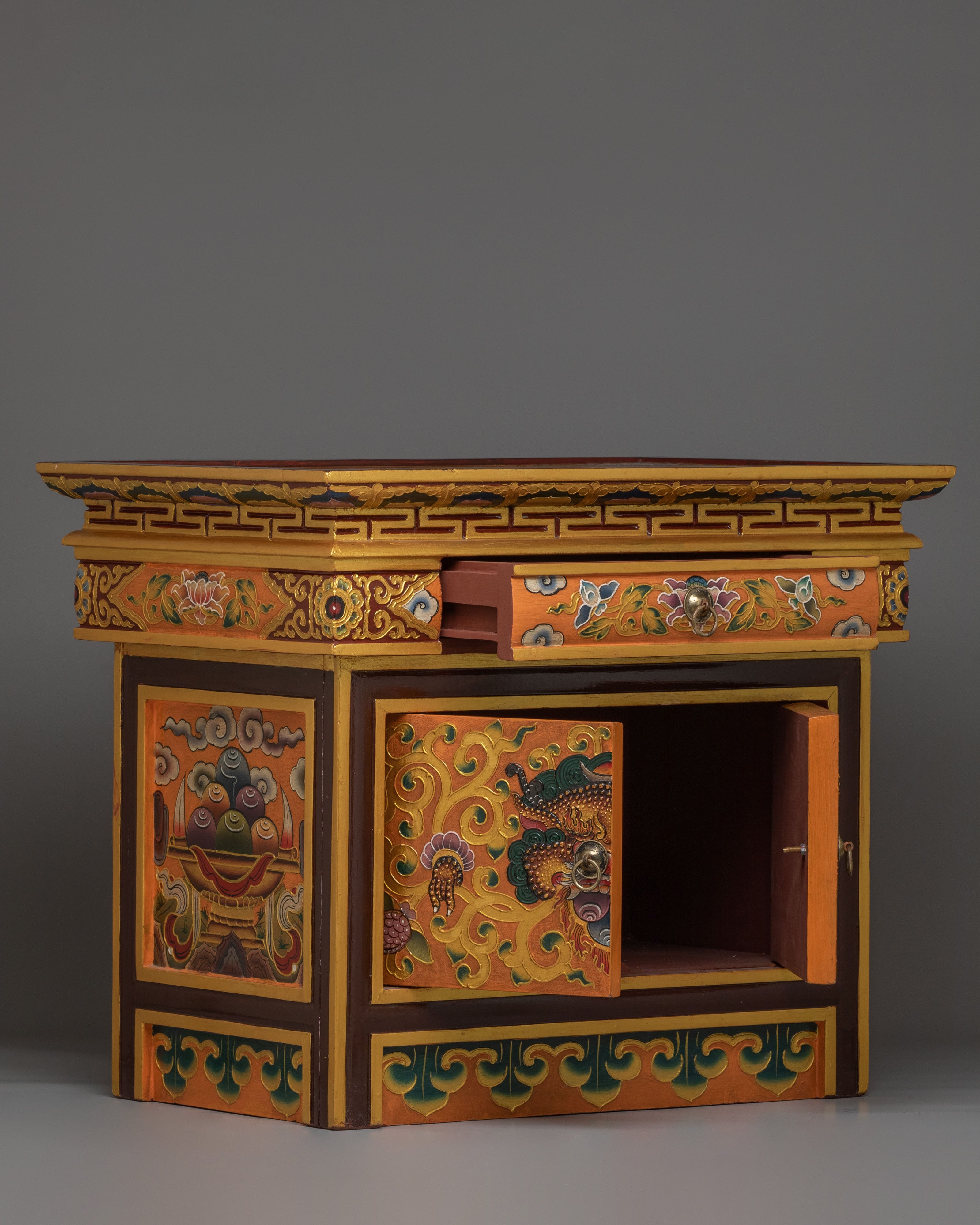 Handcrafted Tibetan Cabinet with Door | Wooden Storage Decor