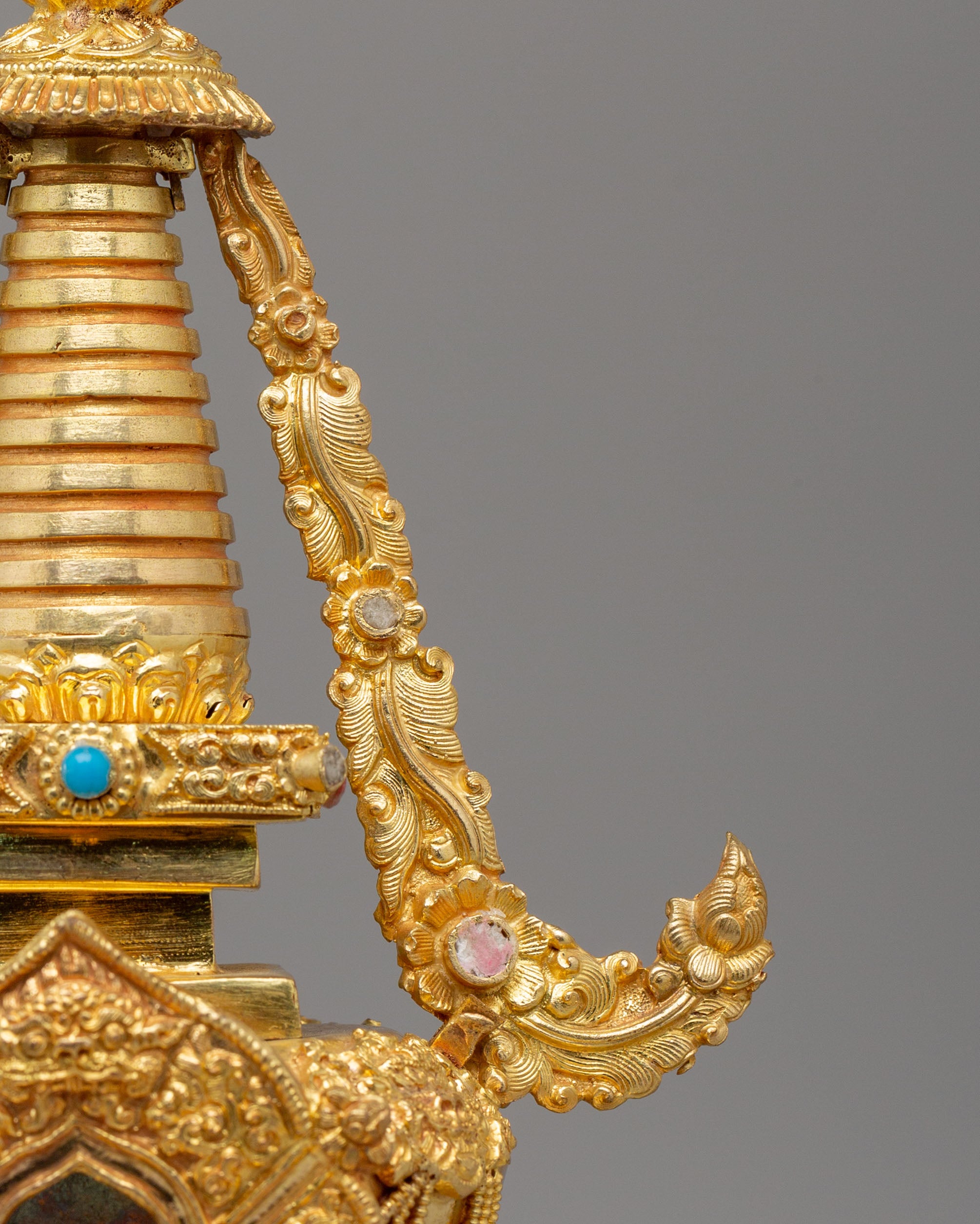 Gold Plated Altar Enlightenment Stupa | Handcrafted Tibetan Buddhist Shrine