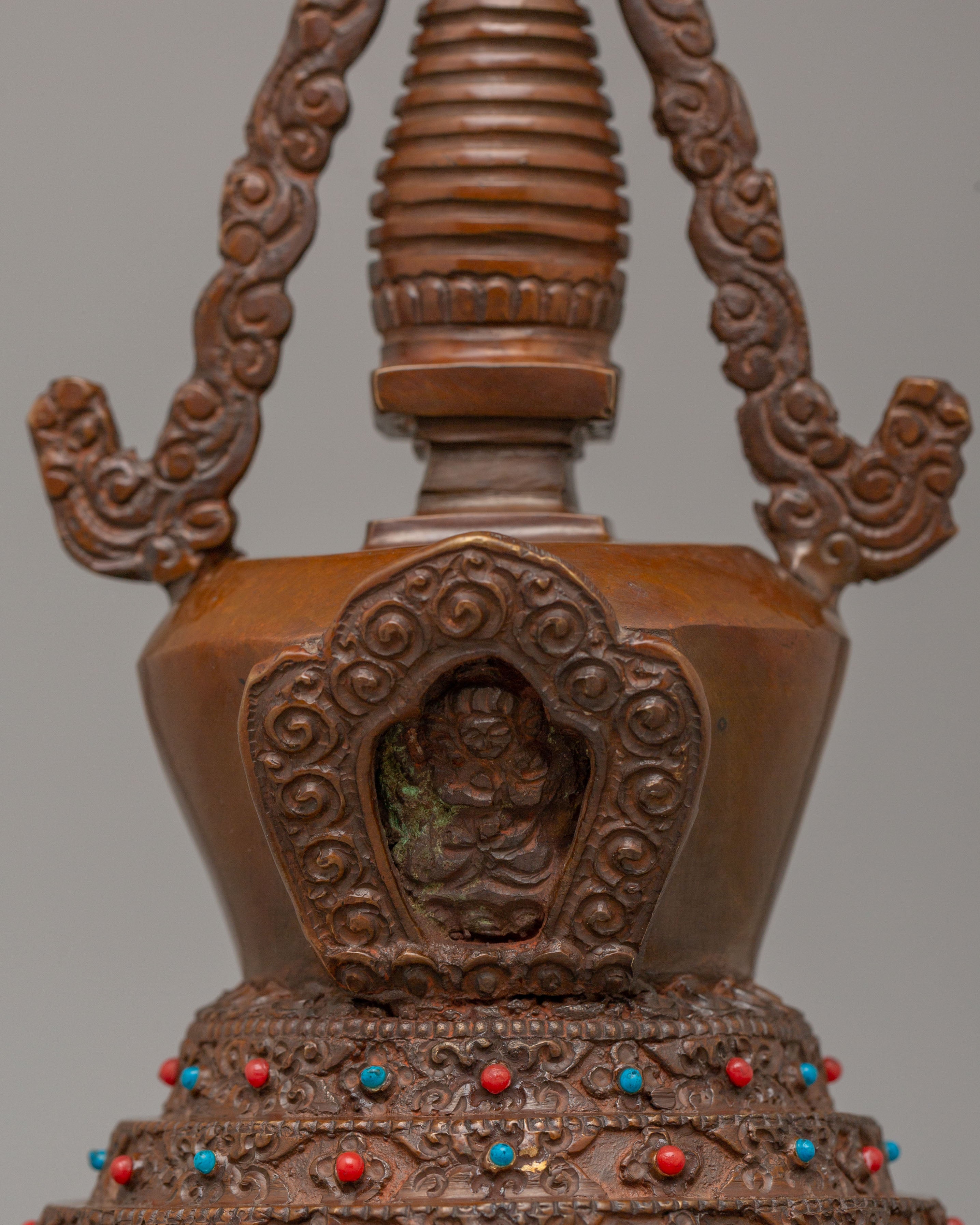 Traditional Lotus Blossom Stupa for Ritual |Oxidized Copper Shrine