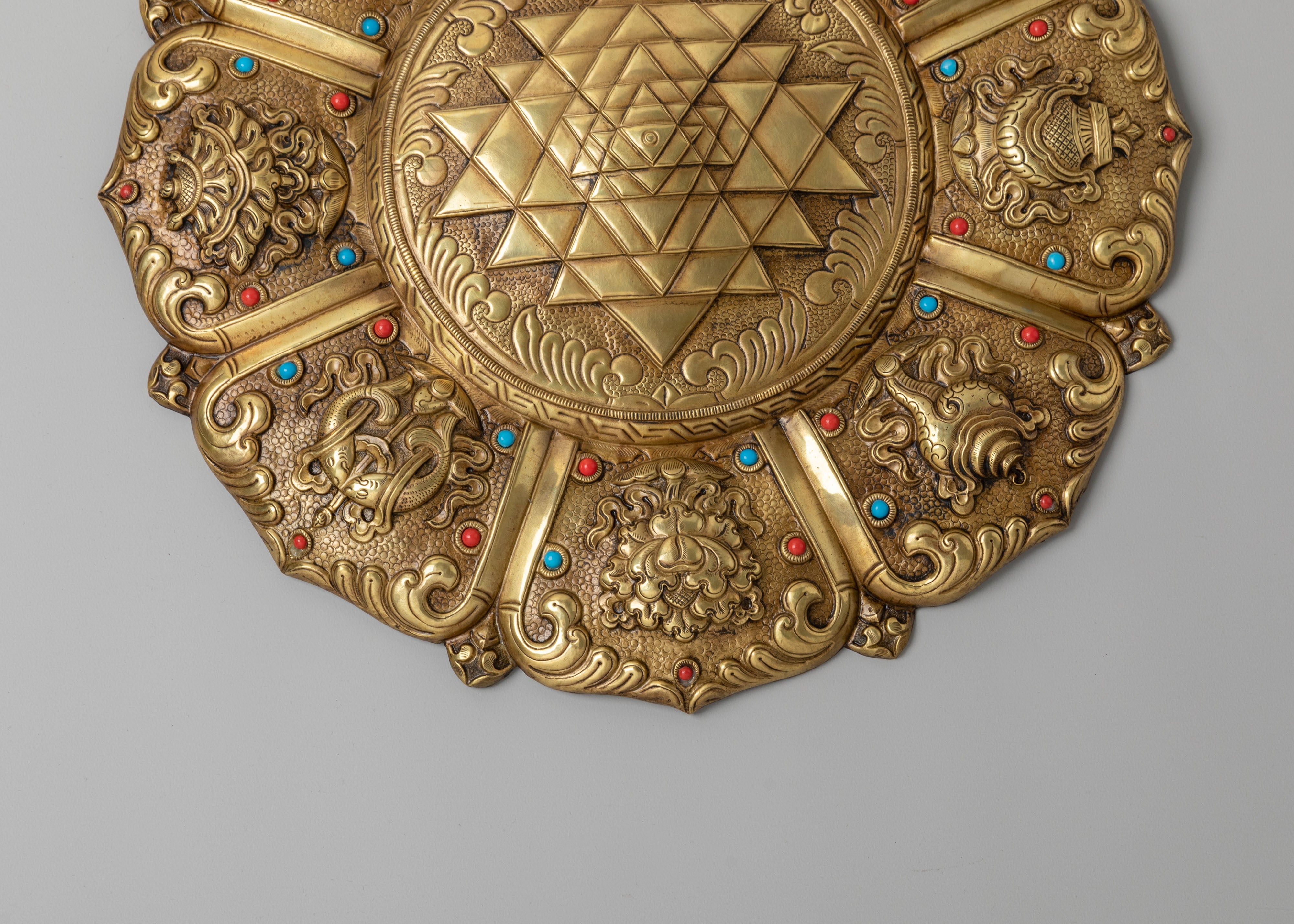 Tibetan Wall Hanging with Sri Yantra | Brass Spiritual Decor
