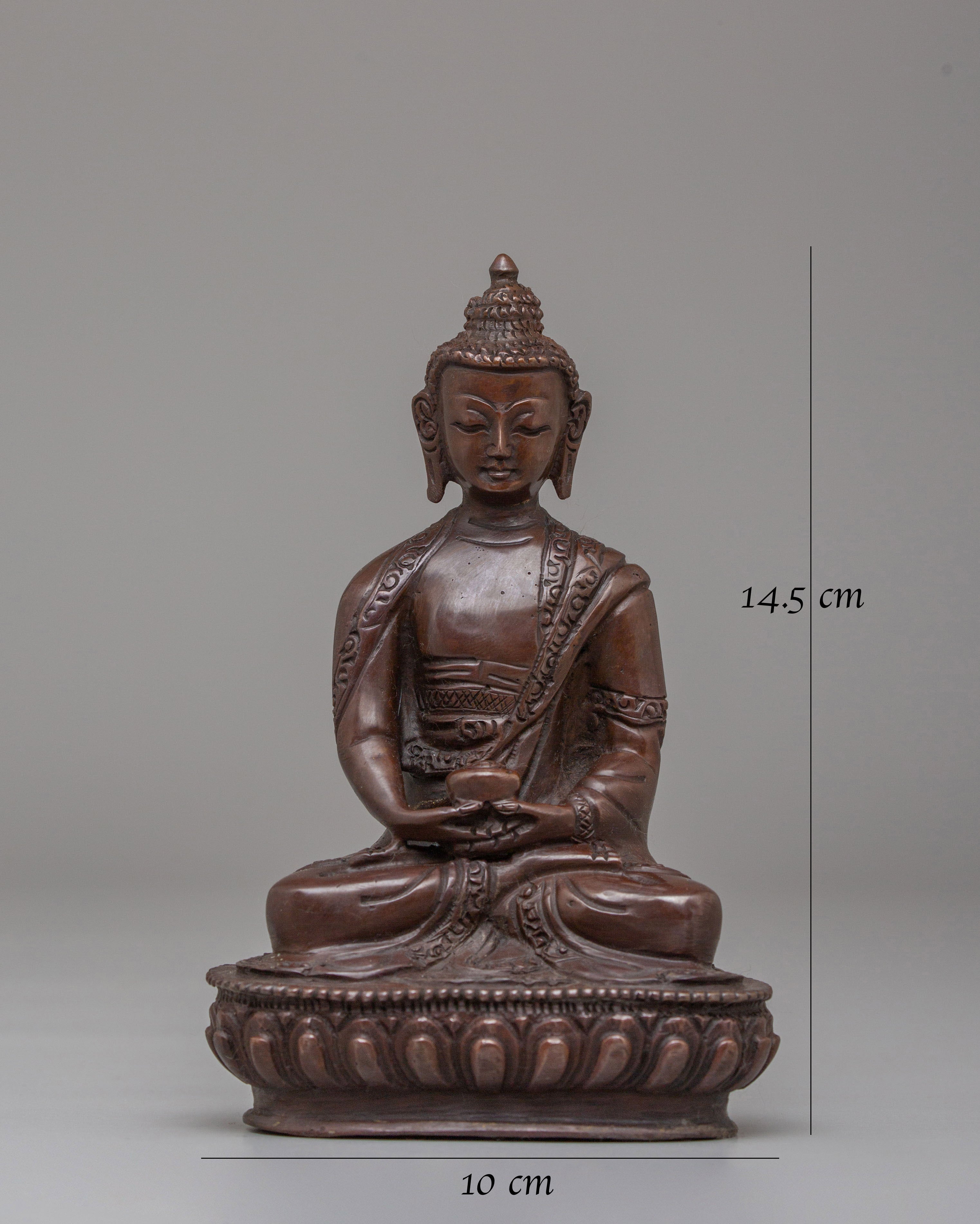 Sacred Amitabha Buddha Altar Statue | Oxidized Copper Buddhist Sculpture