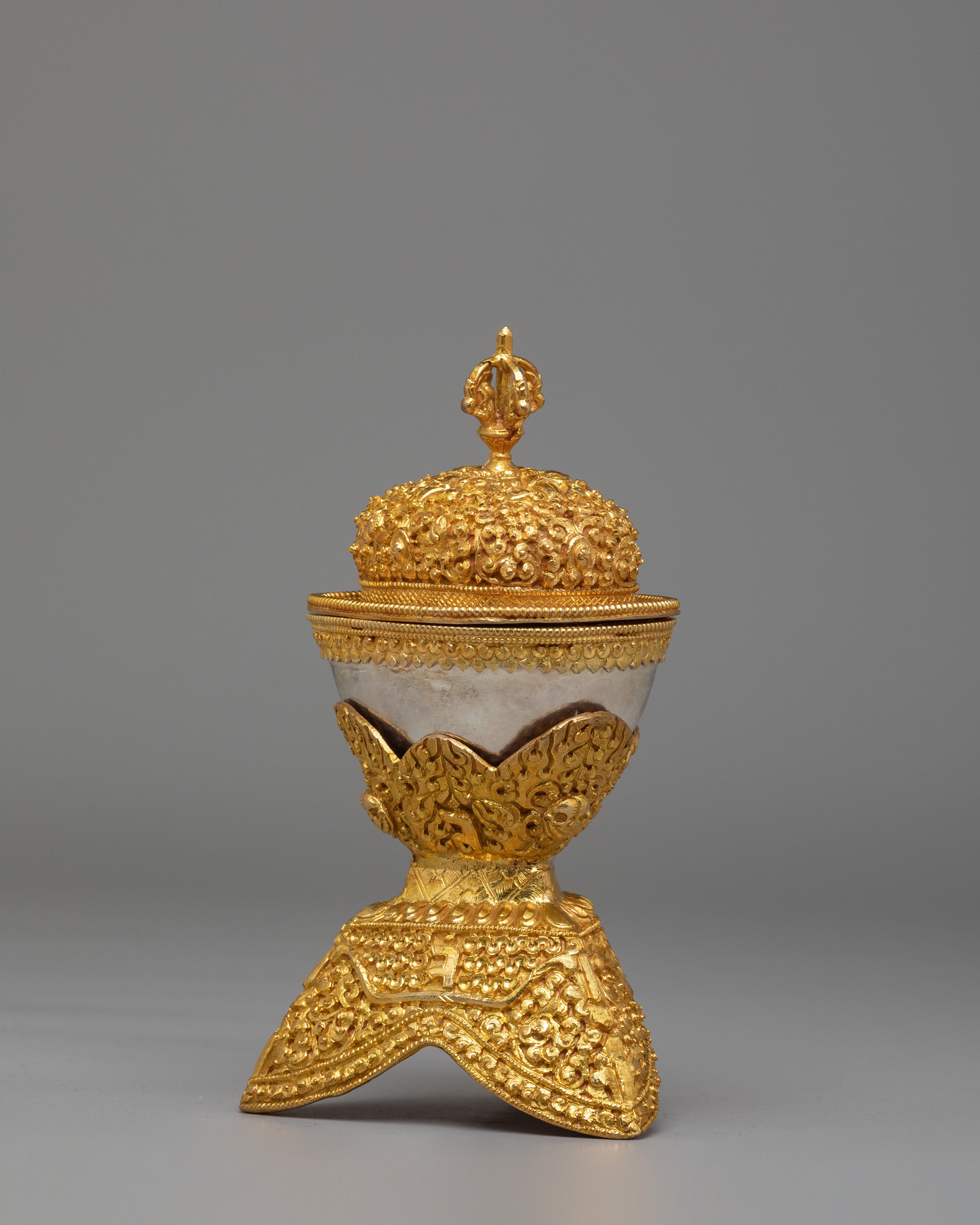 Spiritual Handcrafted Ritual Kapala Set | Gold & Silver Plated Tibetan Vessels