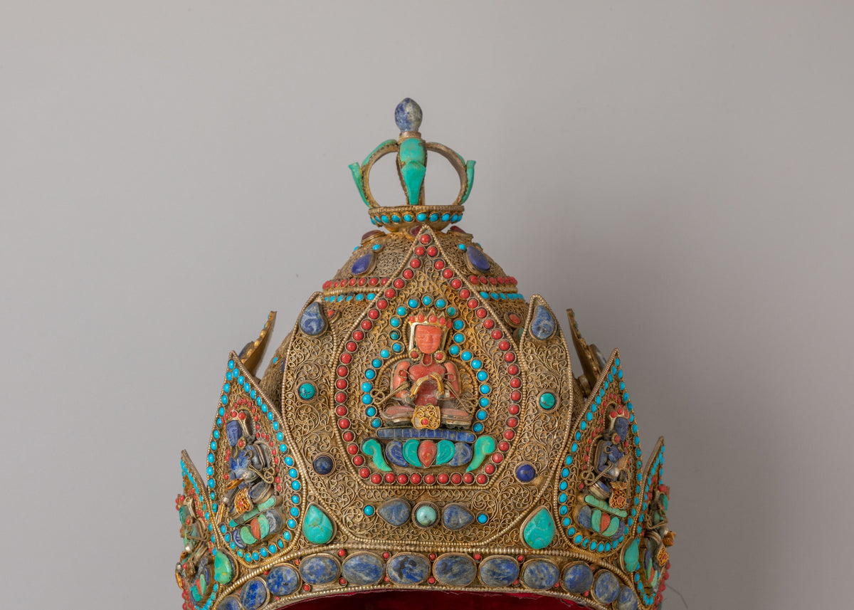 Himalayan Ceremonial Crown | Tibetan Ritual Headpiece for Monks and Spiritual Leaders