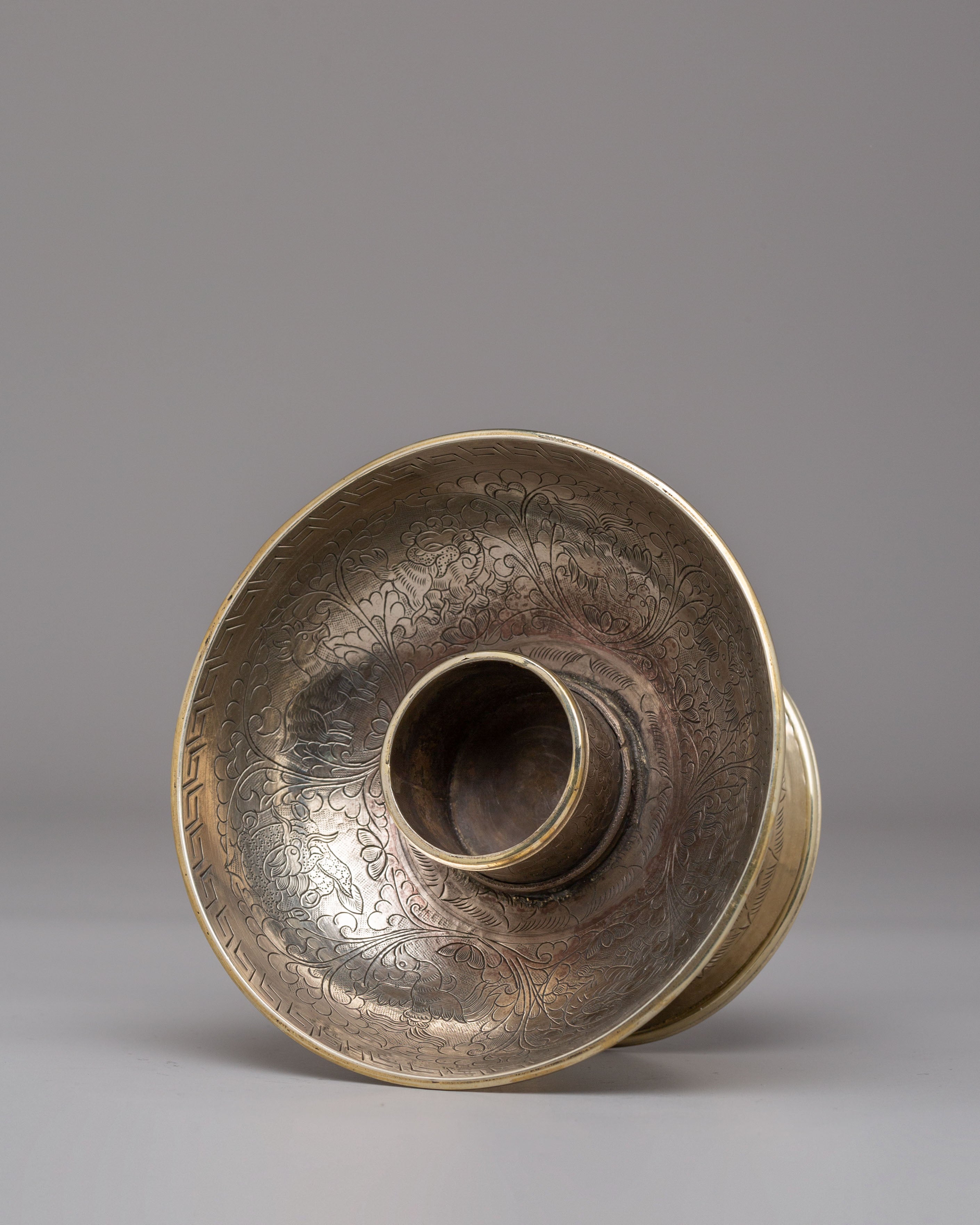 Tibetan Ritual Tea Cup Set | White Metal Ritual Cups for Altar Decor