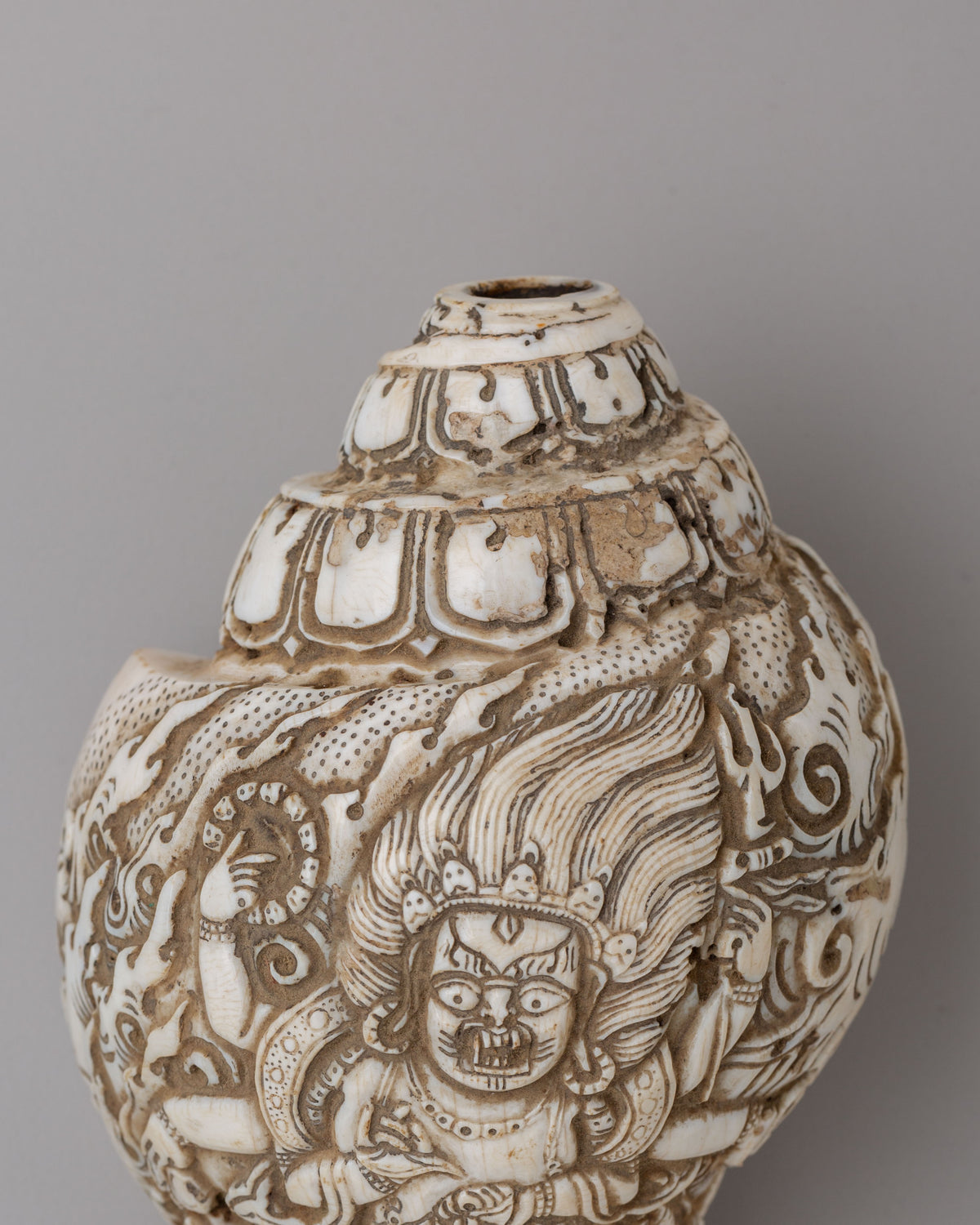 Six-Armed Mahakala Conch | Sacred Carved Ritual Shell
