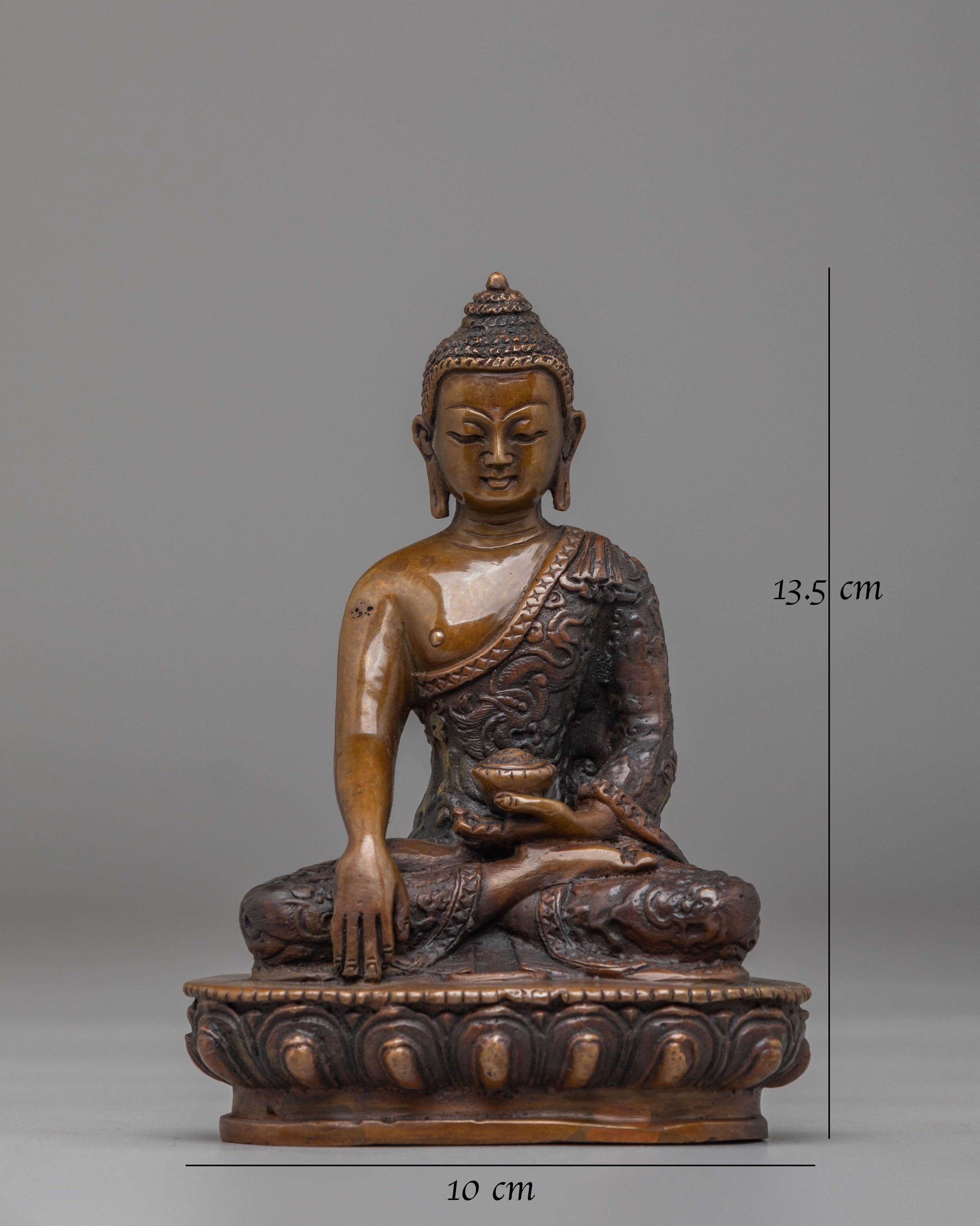 Ceremonial Shakyamuni Buddha Figurine | Oxidized Copper Statue for Altar