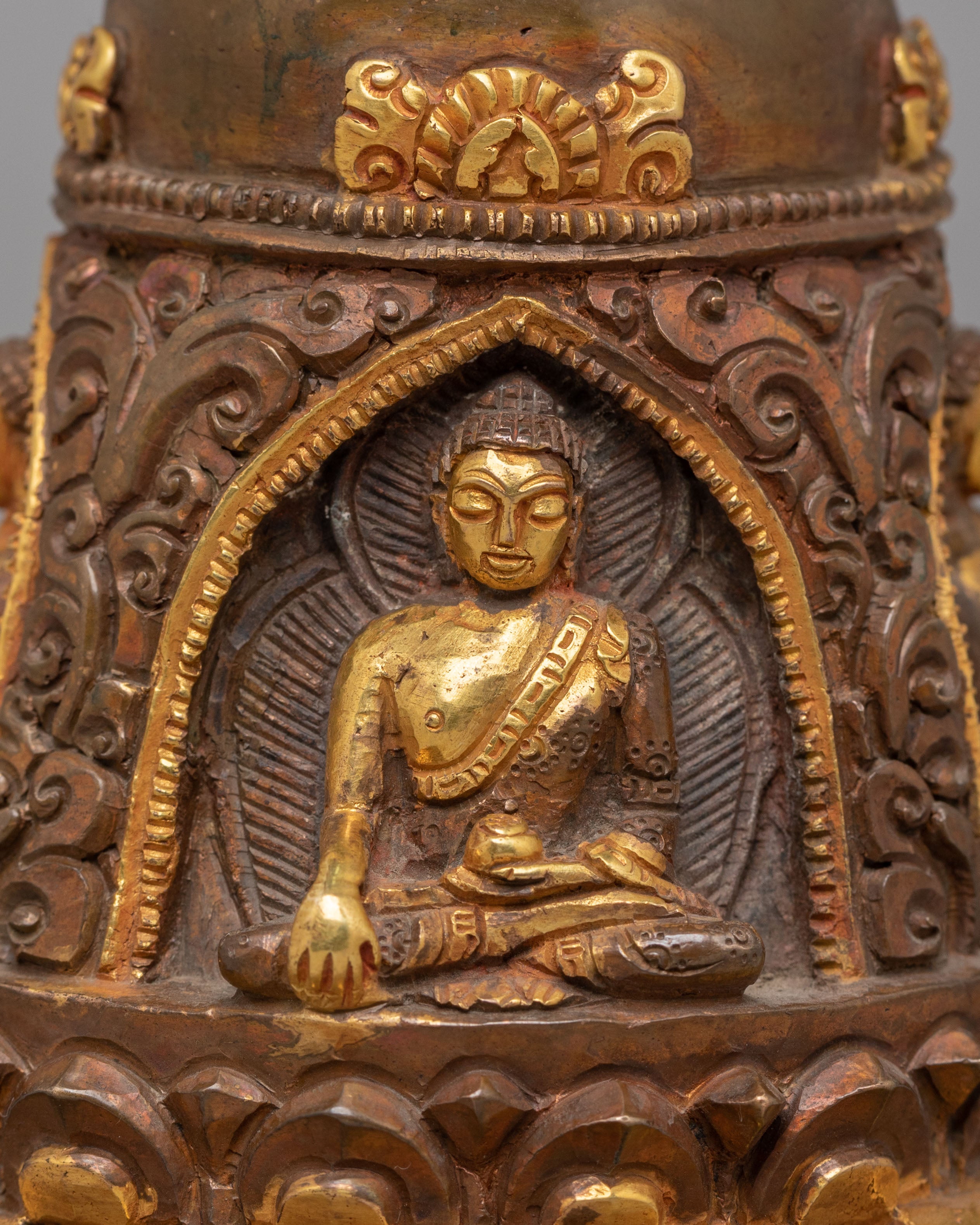 Sacred Carved Stupa with Deities | Perfect for Meditation and Spiritual Decor