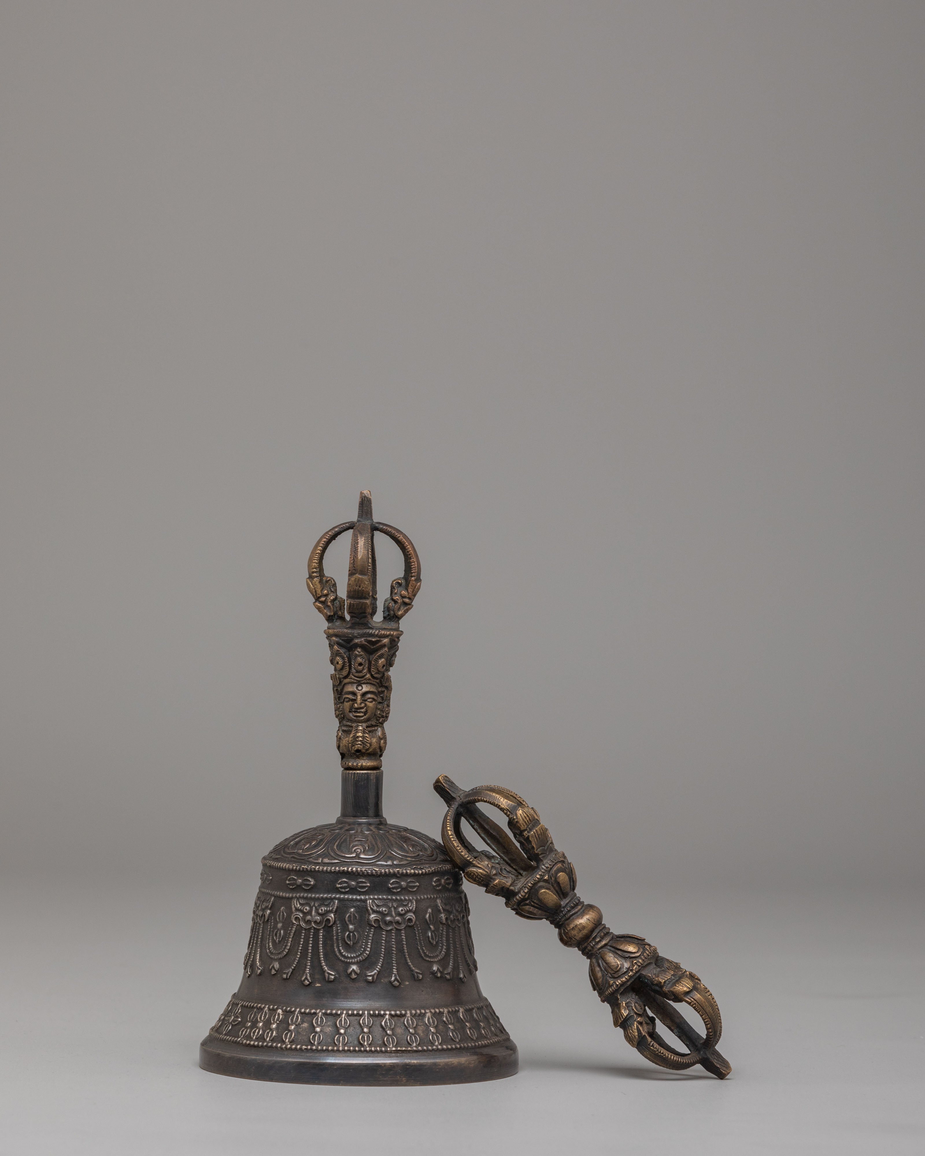 Decorative Tibetan Vajra & Bell Set | Bronze Brass Buddhist Meditation Tool