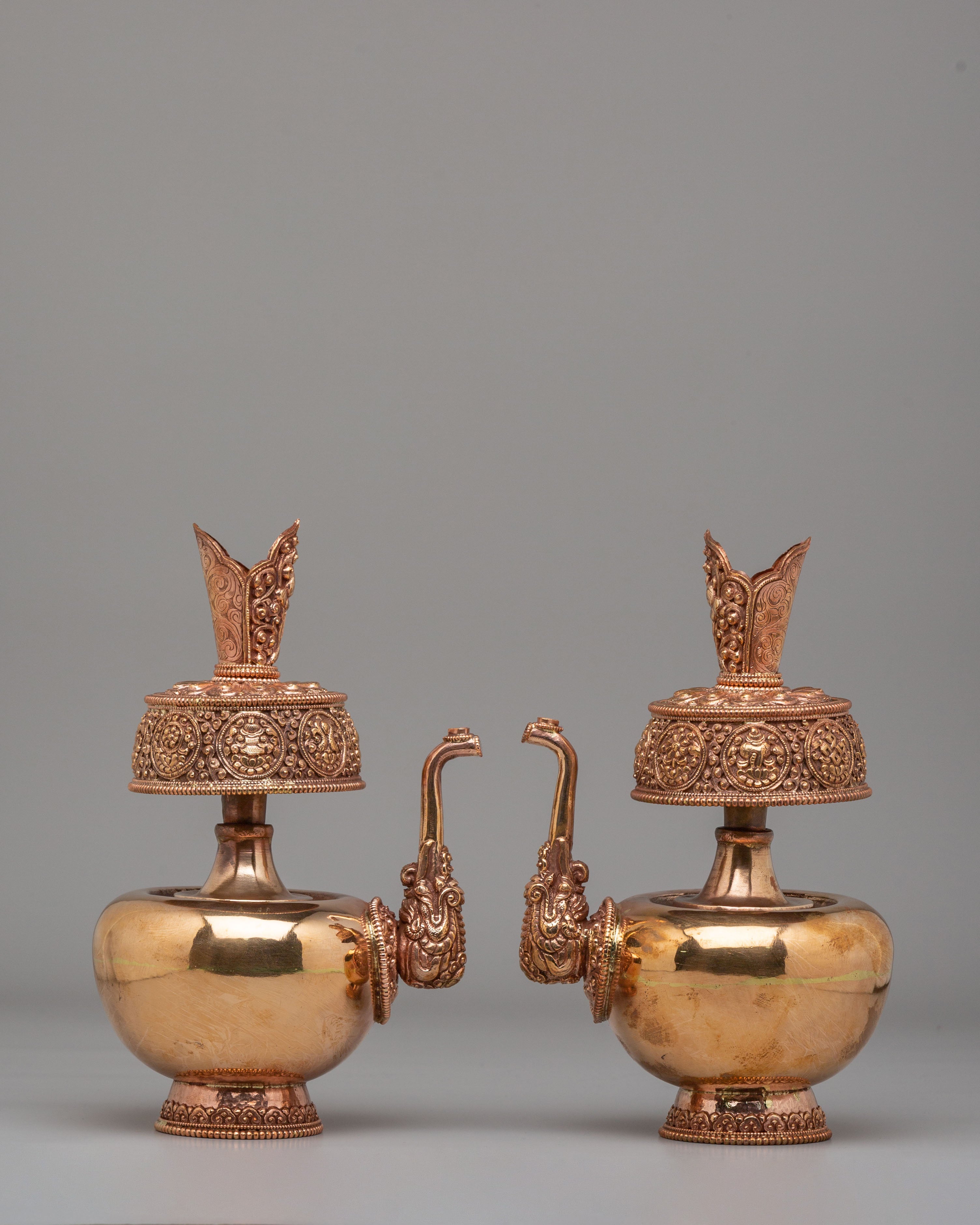 Sacred Tibetan Altar Bhumba Set | Copper Ritual Offering Vessels
