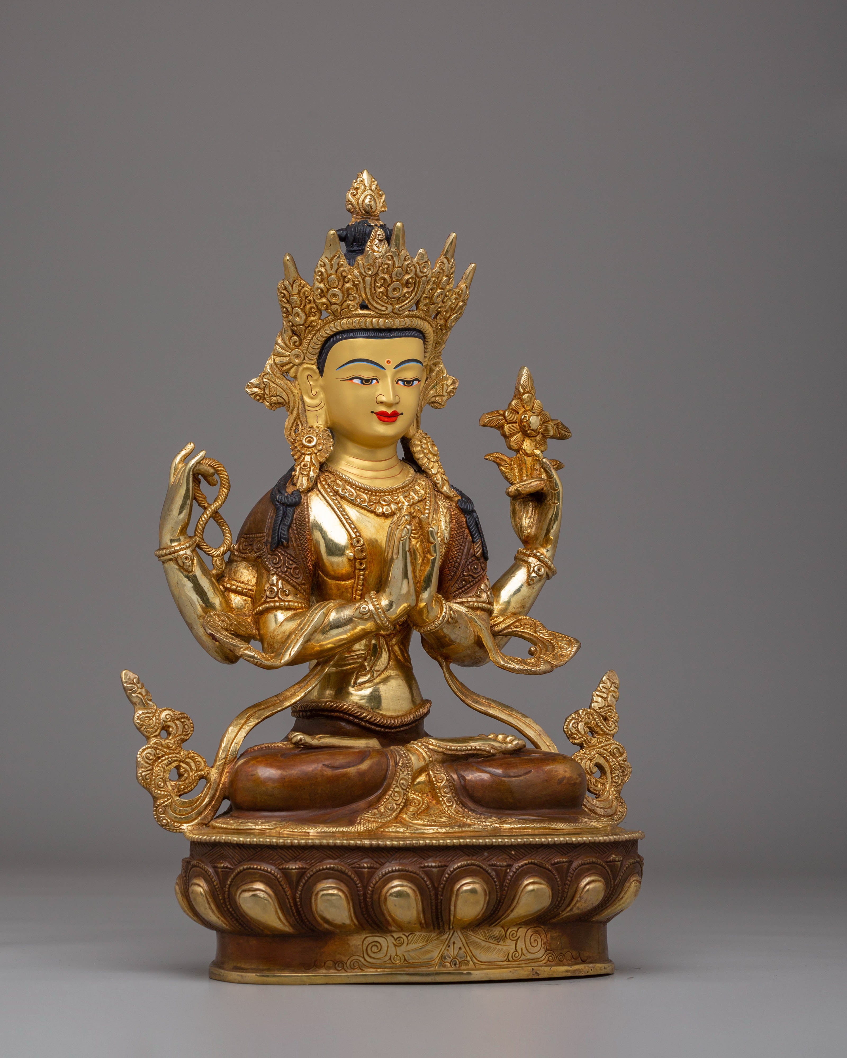 Handmade Golden Statue of Chenrezig | Tibetan Artwork