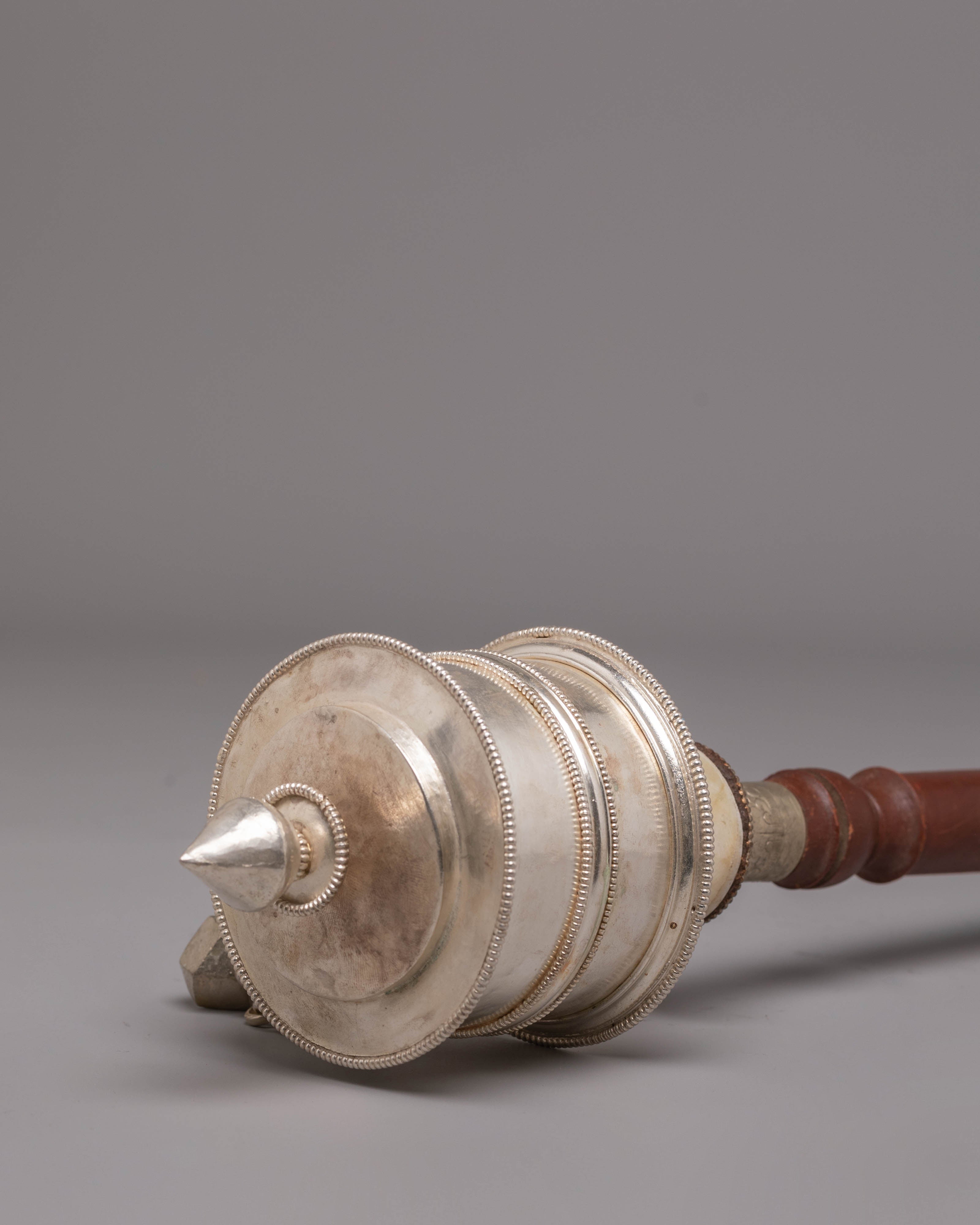 Pure Silver Dharma Prayer Wheel | Symbol of Wisdom & Compassion