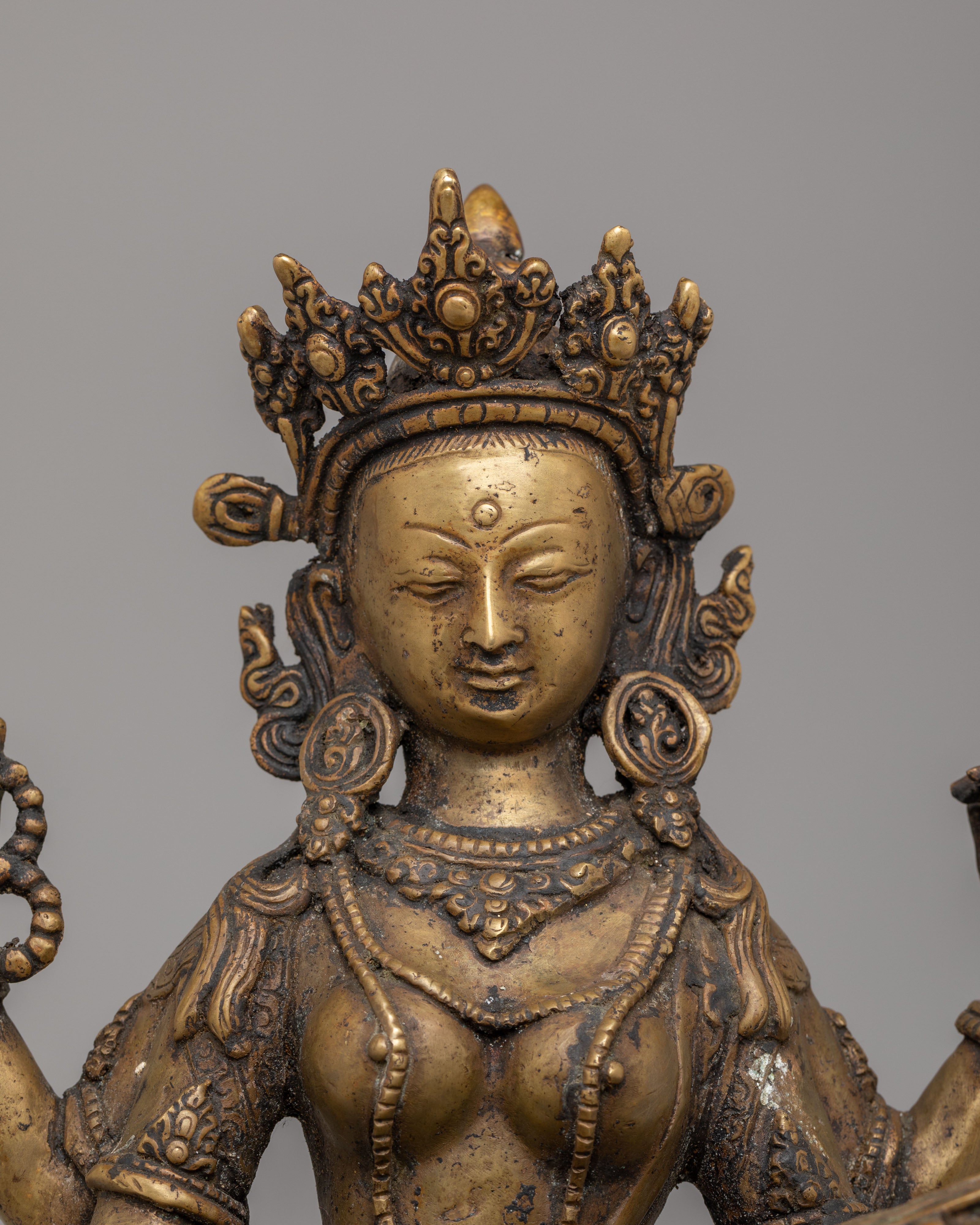 Handmade Saraswati Goddess Statue | Oxidized Copper Goddess of Knowledge
