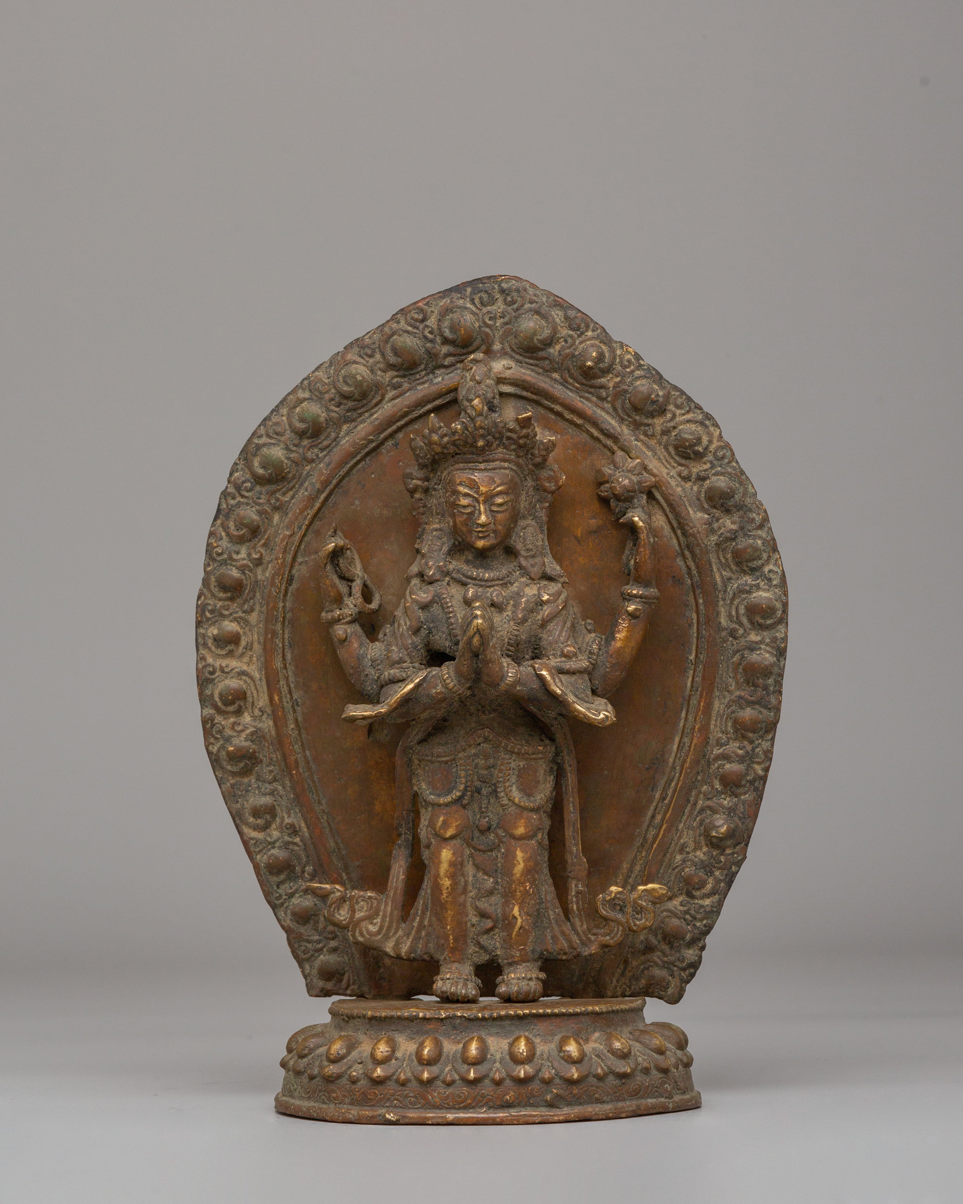 Himalayan Standing Deities Set | Antique Finished Copper Figurines