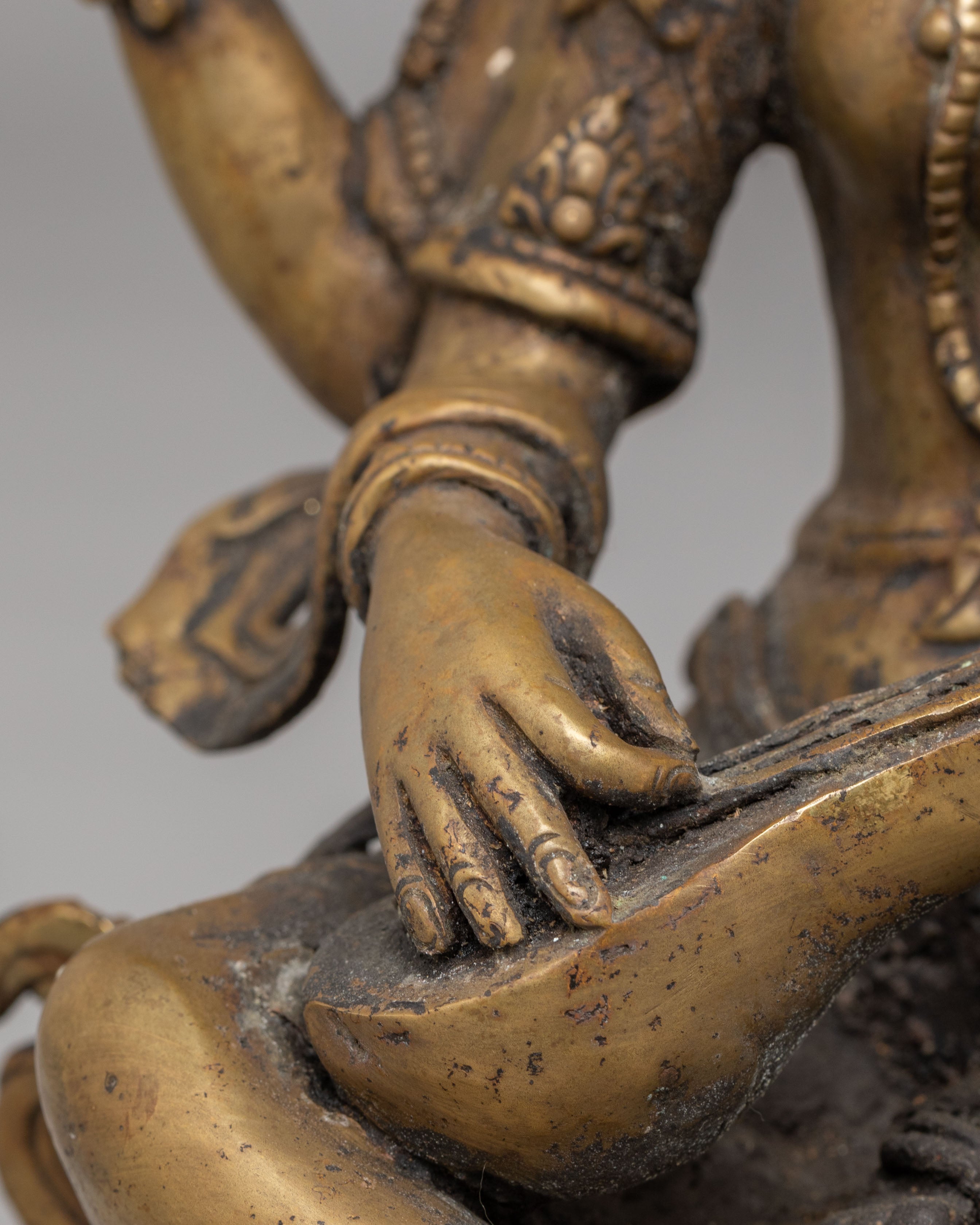 Handmade Saraswati Goddess Statue | Oxidized Copper Goddess of Knowledge