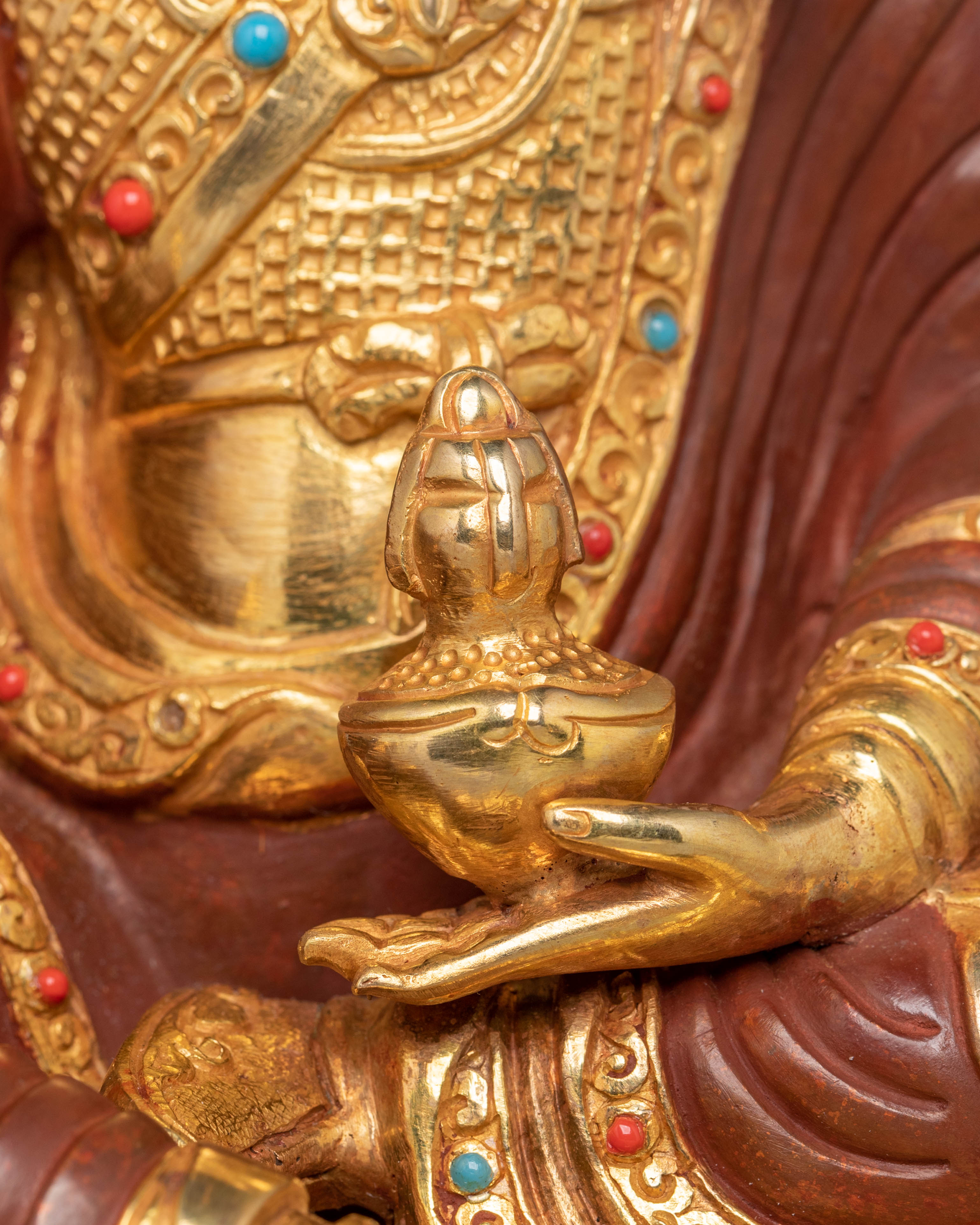 Guru Rinpoche Buddhist Master Statue | 24K Gold Plated Tibetan Art
