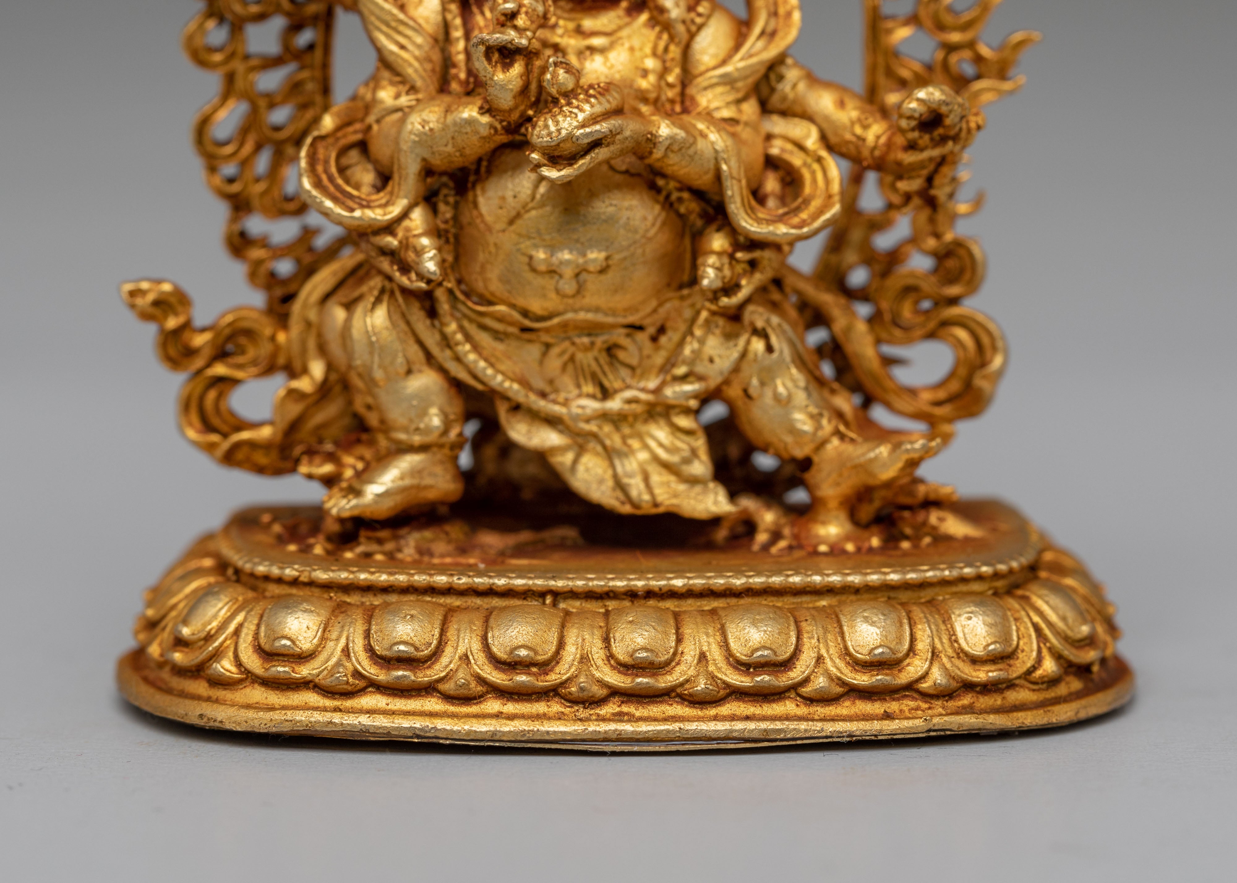 Tibetan Red Dzambhala Wealth Deity Statue | Handcrafted Copper Body with Gold Plating