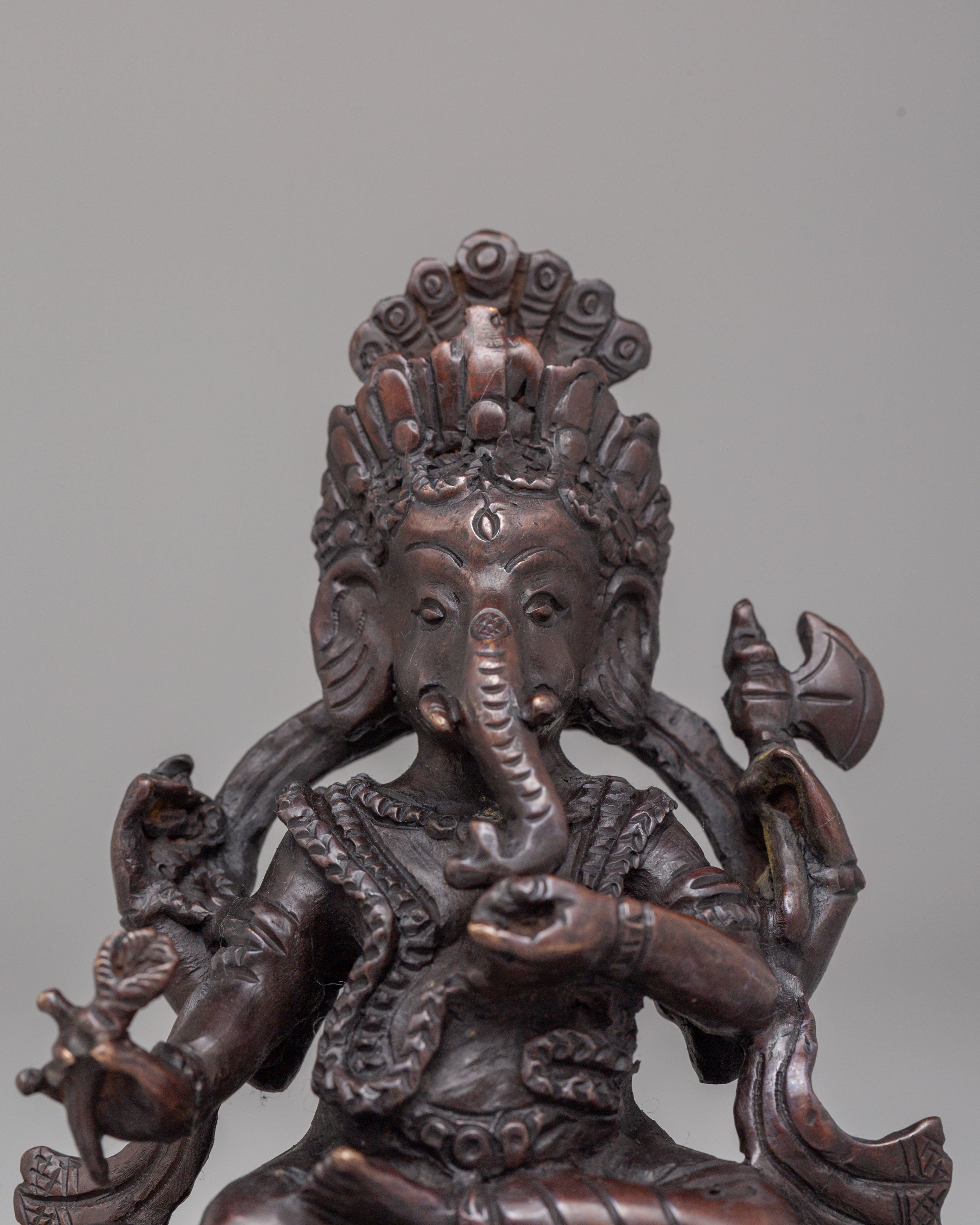 Traditional Ganesh Sculpture | Oxidized Copper Hindu Deity