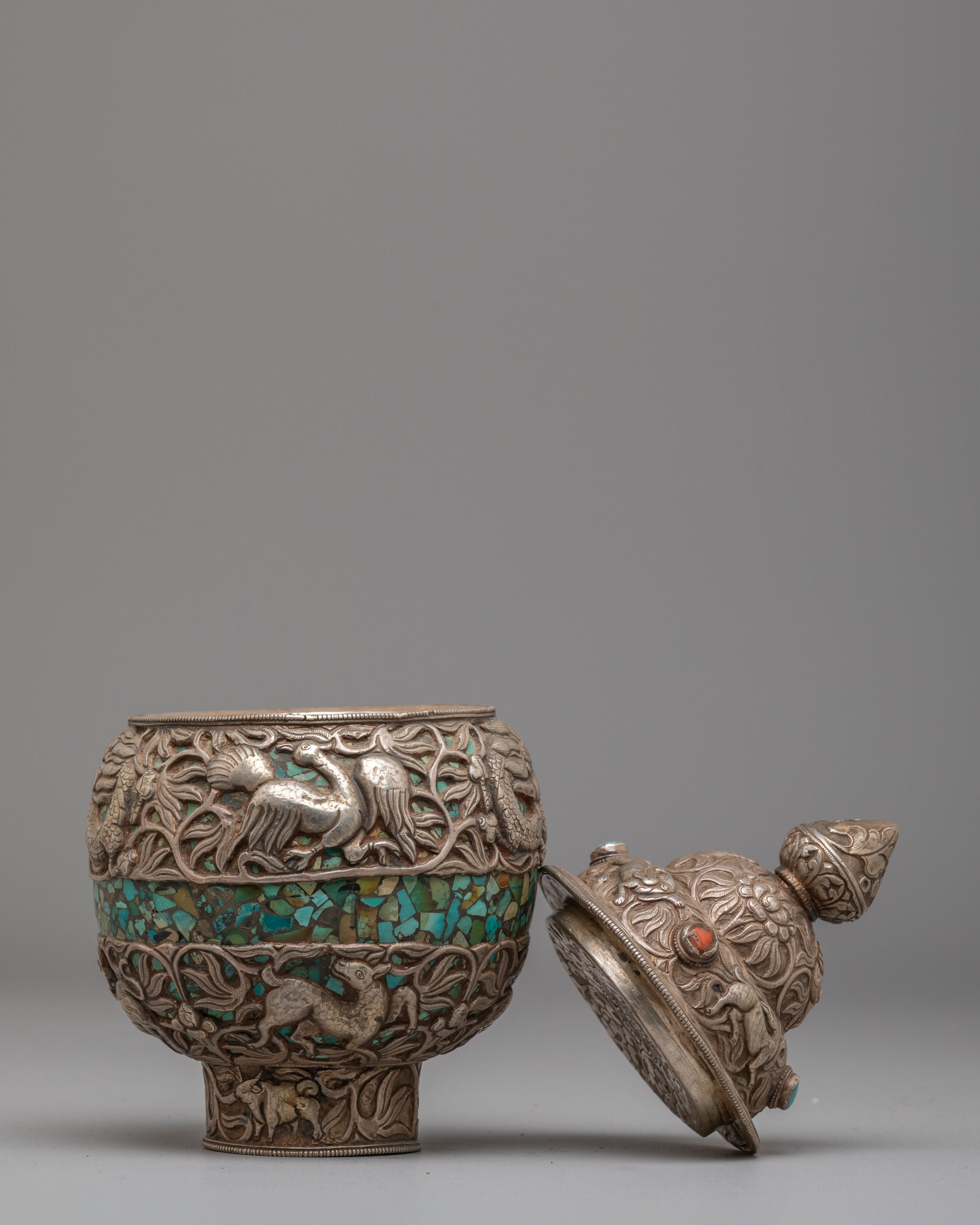 Sacred Tibetan Ritual Rice Vessel | Traditional Buddhist Offerings Vessel