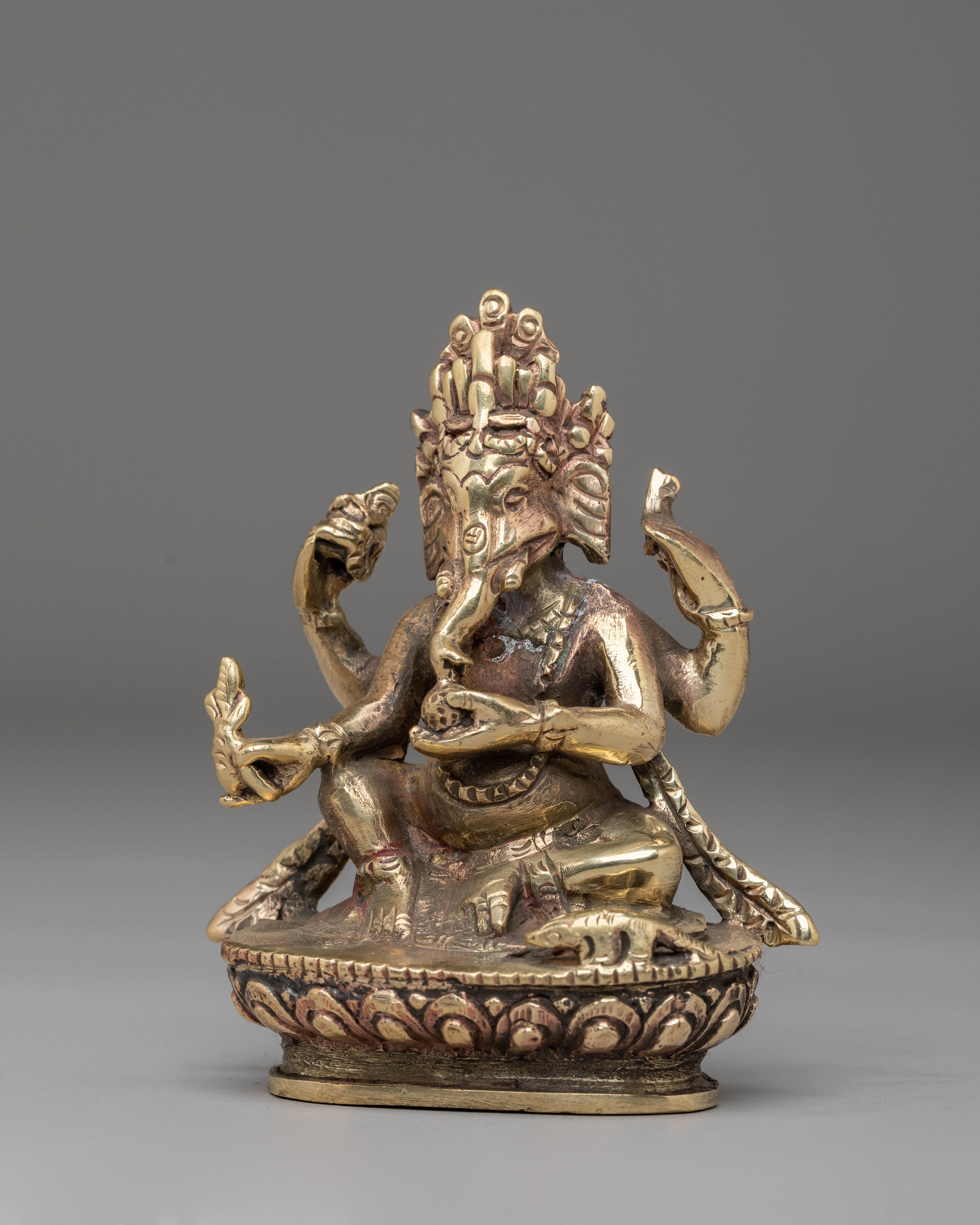 Handcrafted Ganesh Statue for Rituals | Copper Body Ganesha Figurine