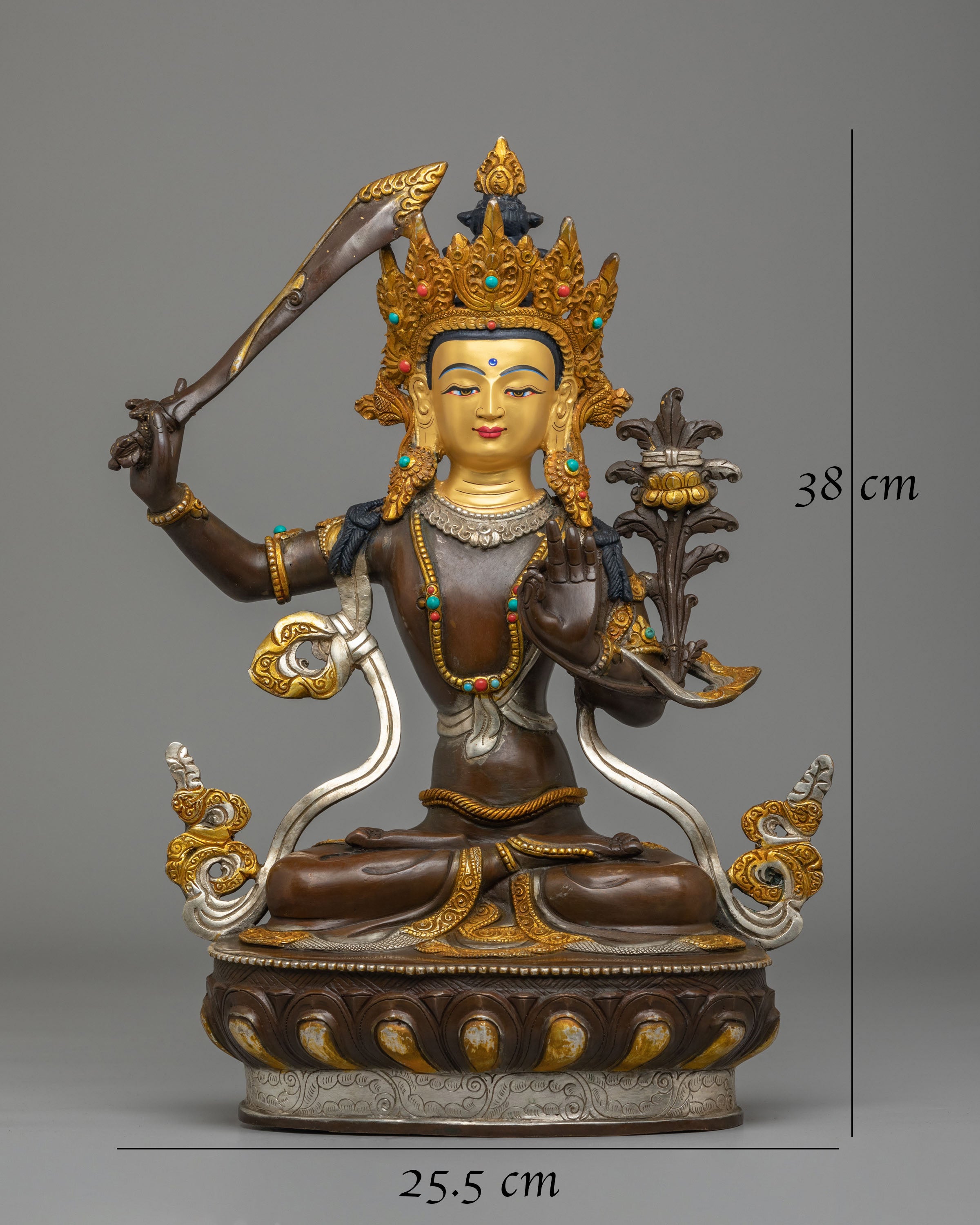 Tibetan Manjushri Sculpture | Gold Plated Buddhist Art