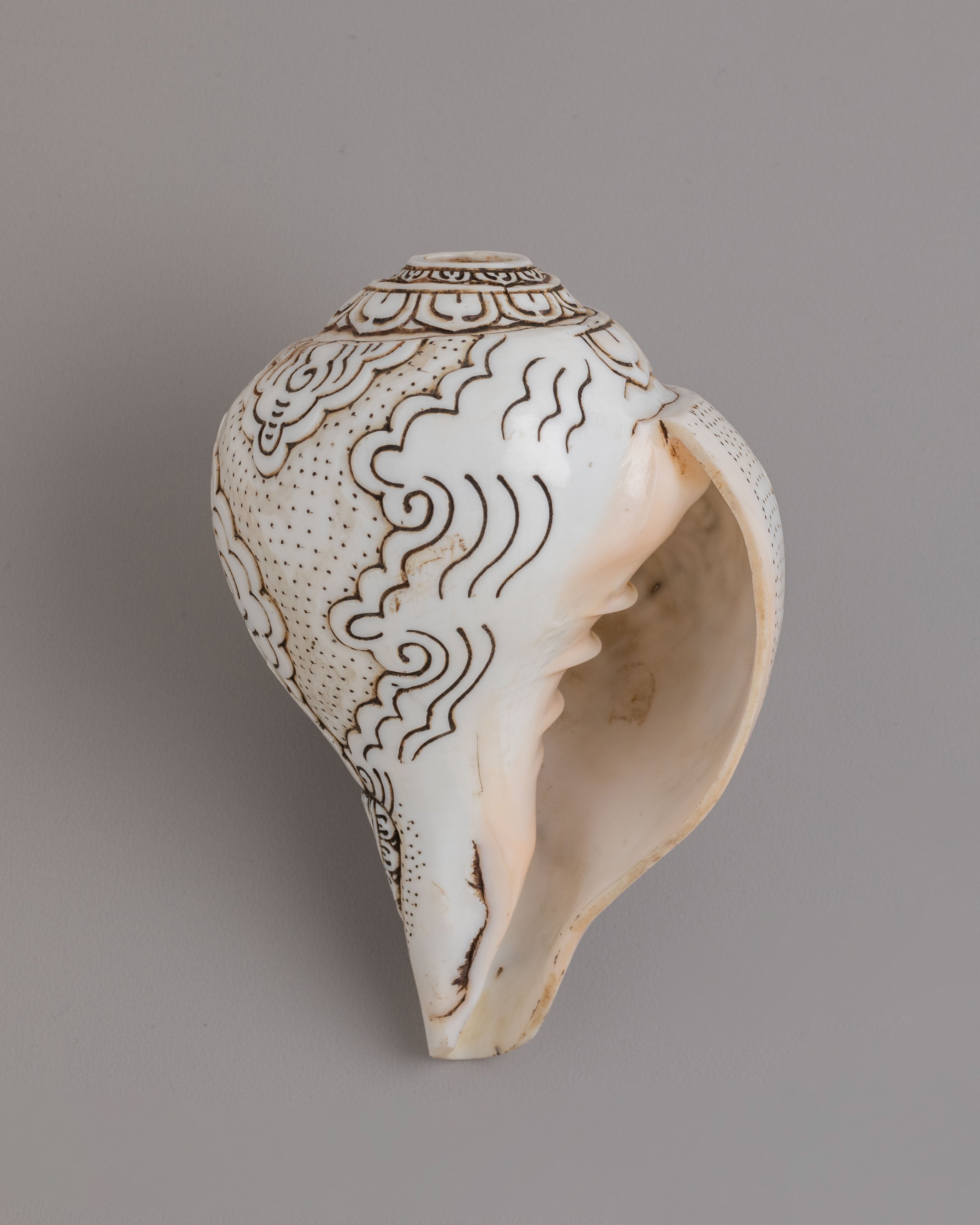 Yama Dharmaraja Engraved Conch | Handcrafted Tibetan Ritual Conch Shell
