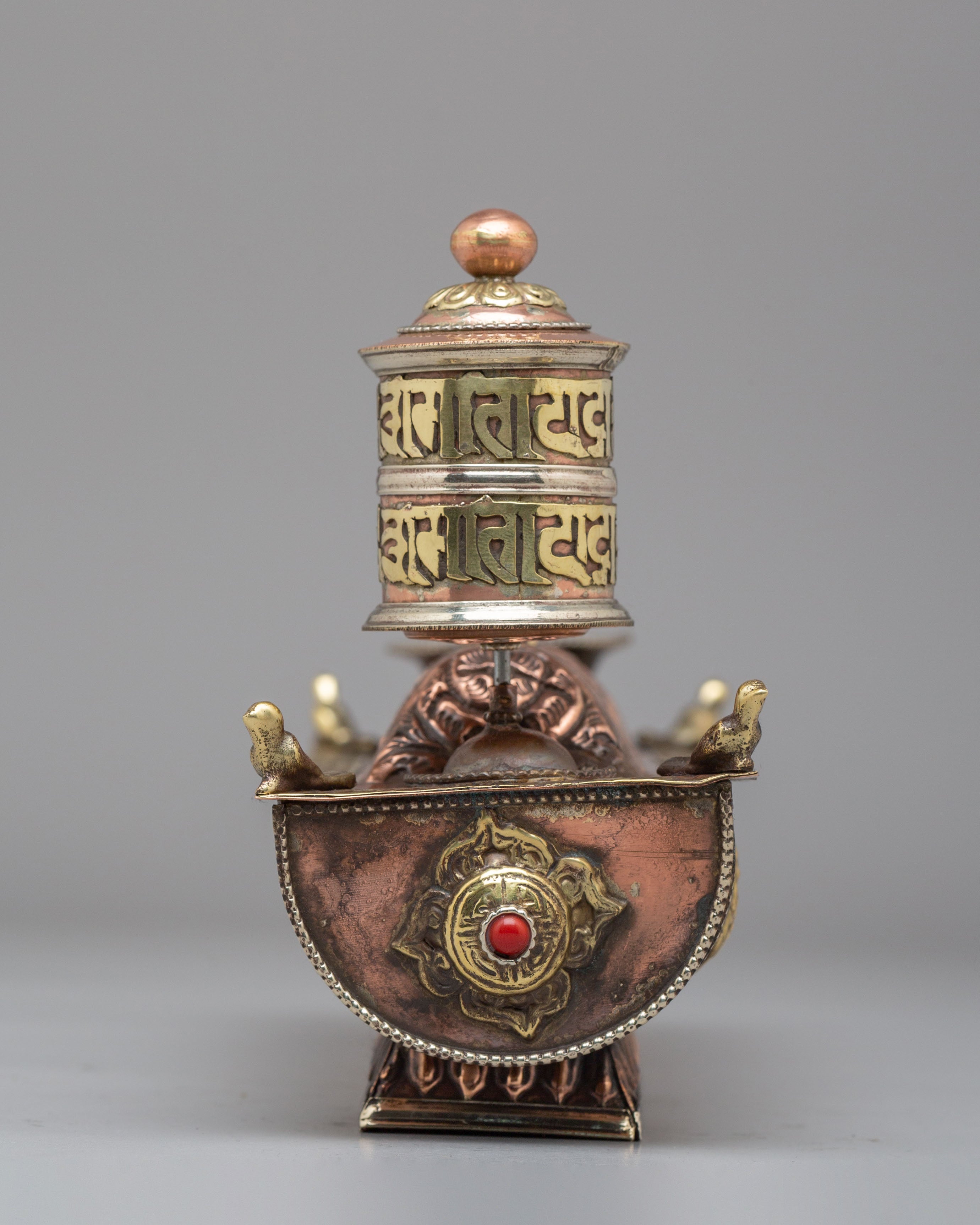 Ritual Incense Burner | Handcrafted Brass Tibetan Incense Box with Dharma Wheel