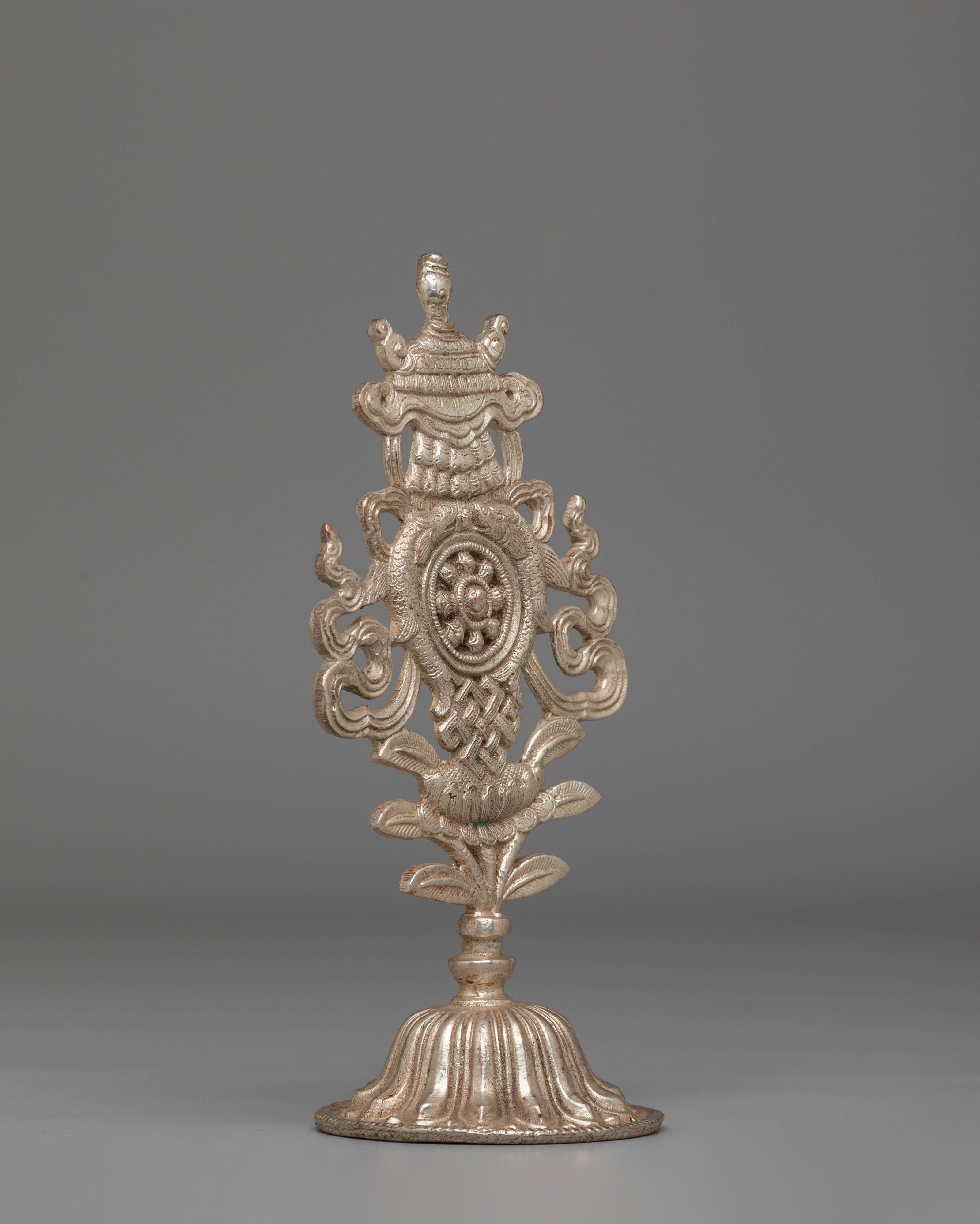 Handcrafted Silver Auspicious Symbol | Tibetan Ritual Decor
