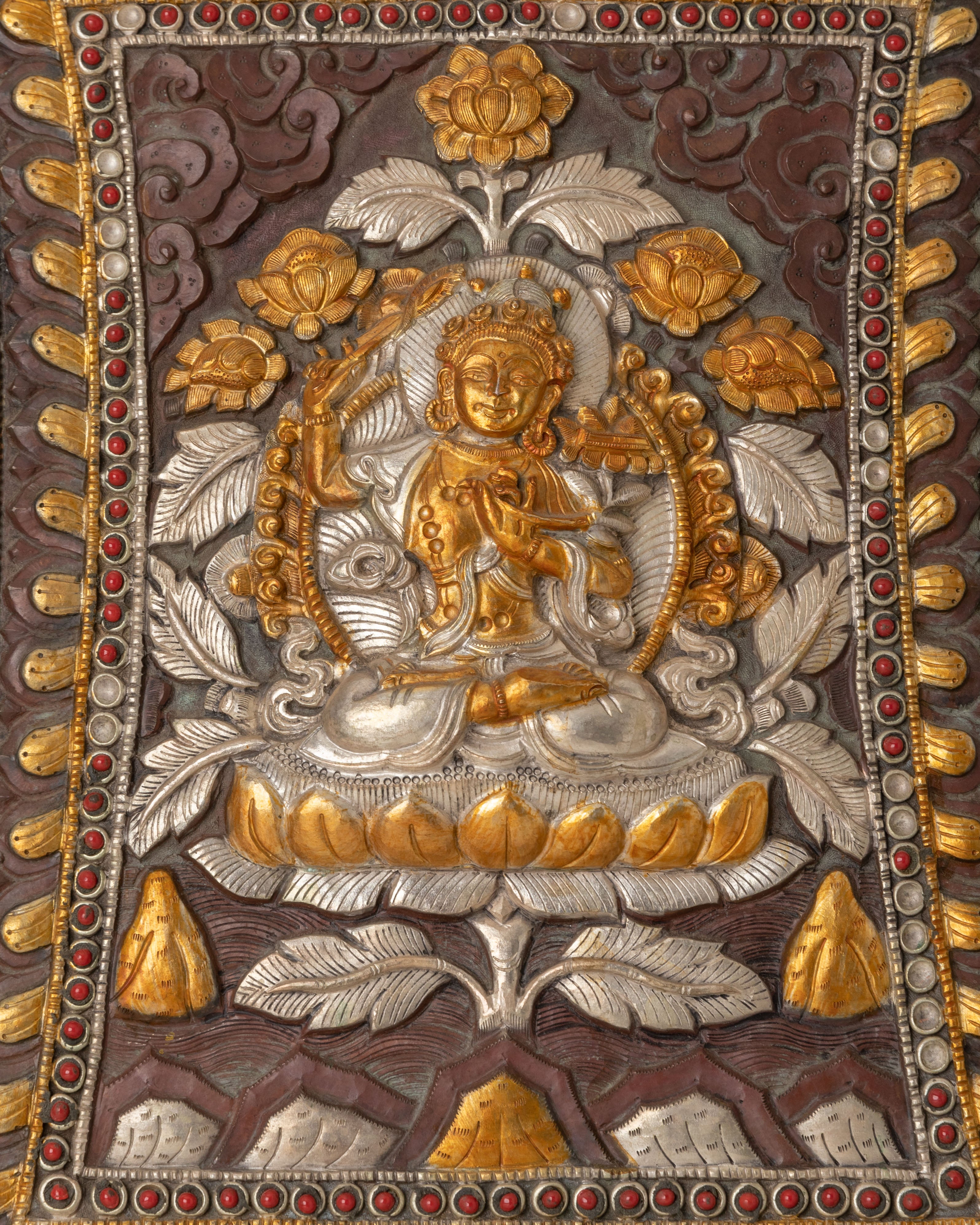 Manjushri Deity Metal Thangka | Symbol of Knowledge and Enlightenment