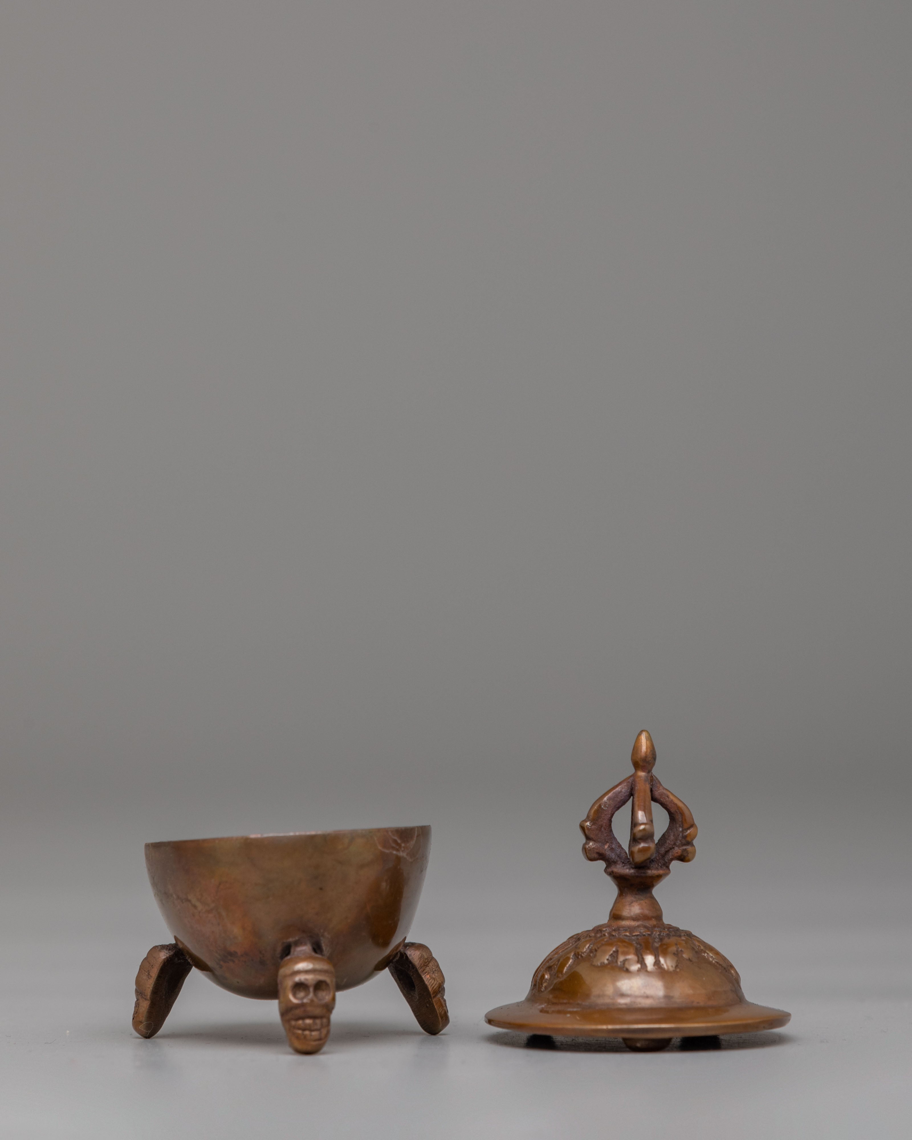 Sacred Himalayan Kapala Vessel | Oxidized Brass Ritual Skull Cup