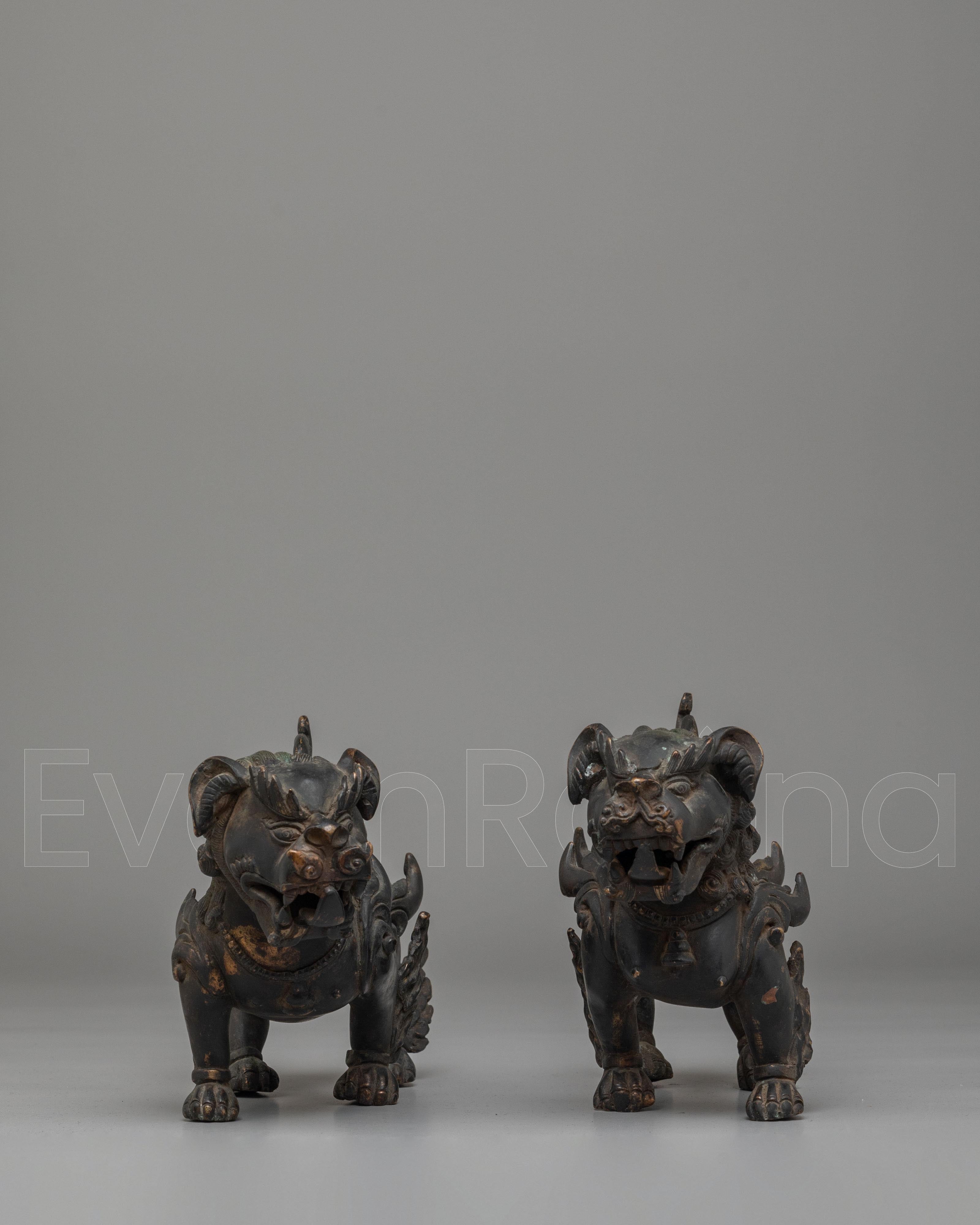 Buddhist Guardian Lion Statue Set: Symbol of Protection & Strength