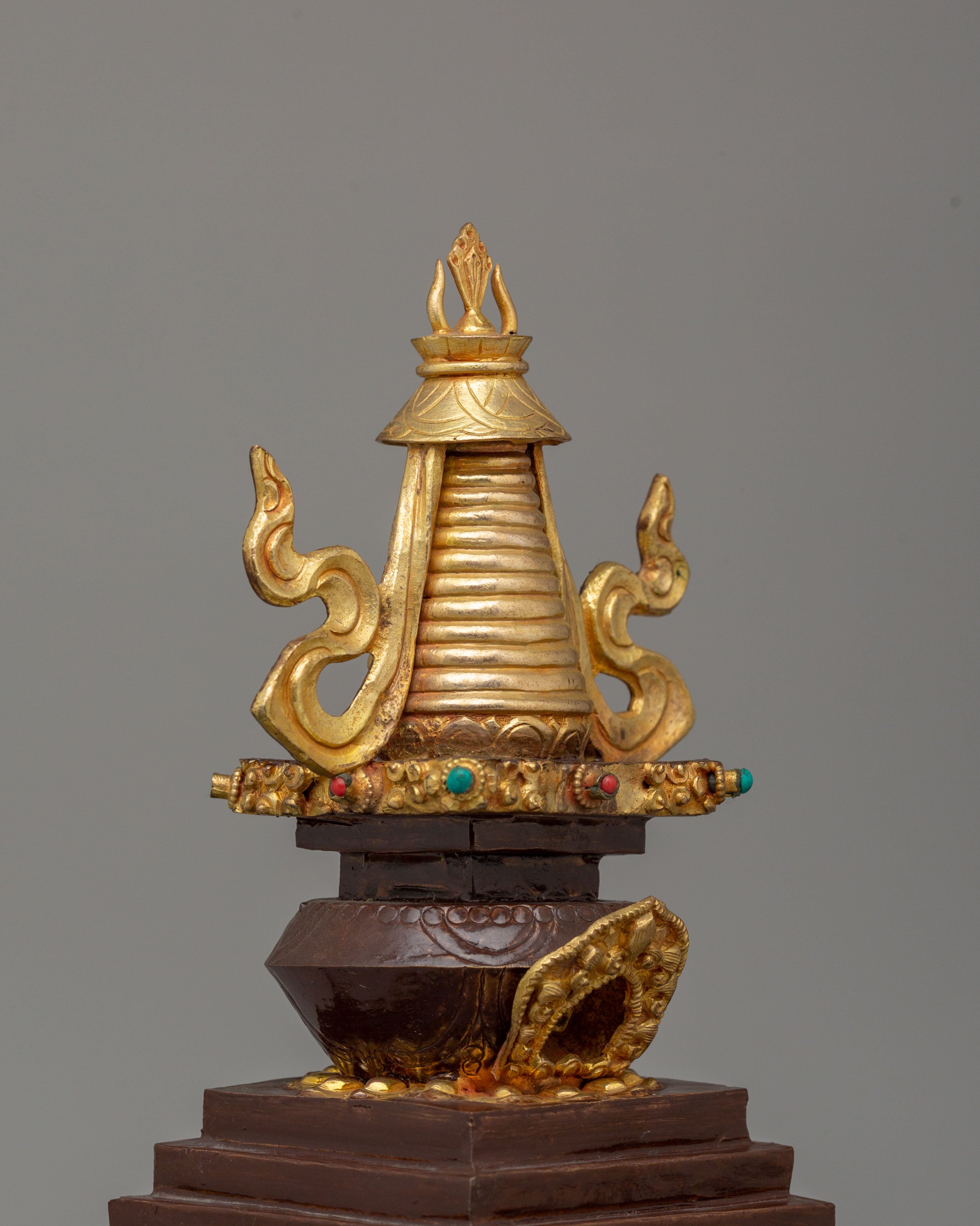 Handcrafted Altar Enlightenment Stupa | Tibetan Copper Spiritual Sculpture