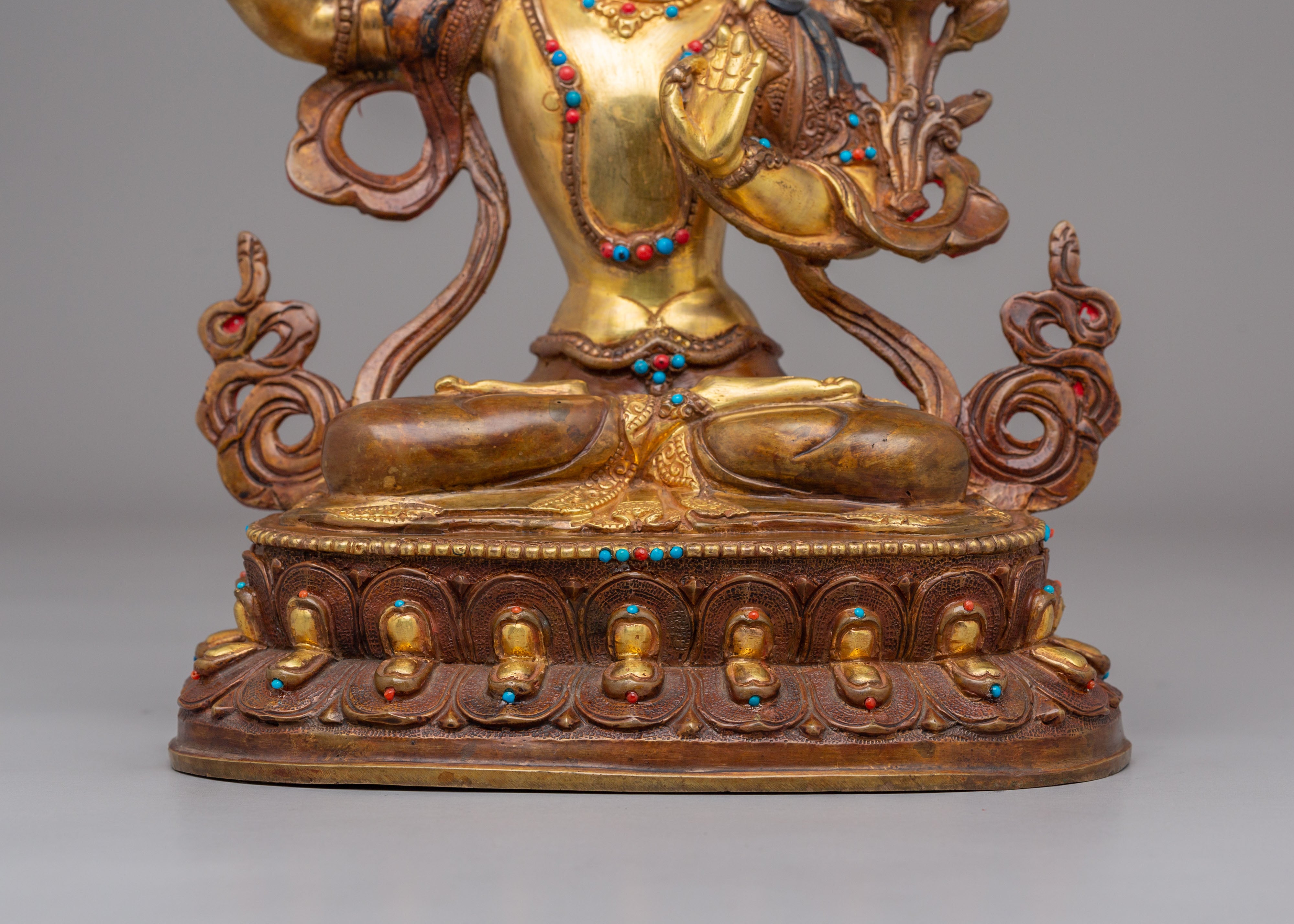Manjushri Sacred Wisdom Deity Statue | Gold Plated Copper Figurine