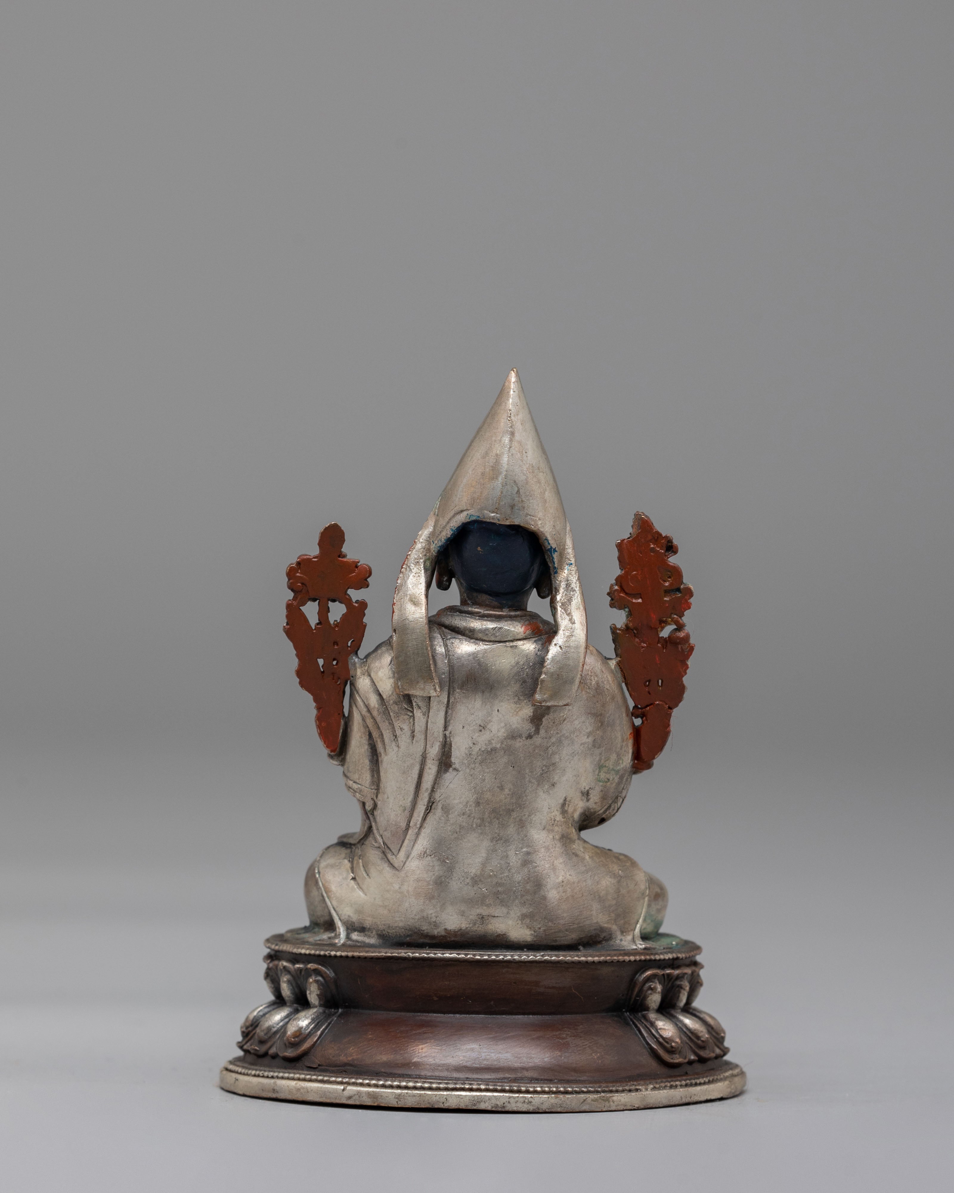 Traditional Buddhist Tsongkhapa Statue | Oxidized Copper & Silver