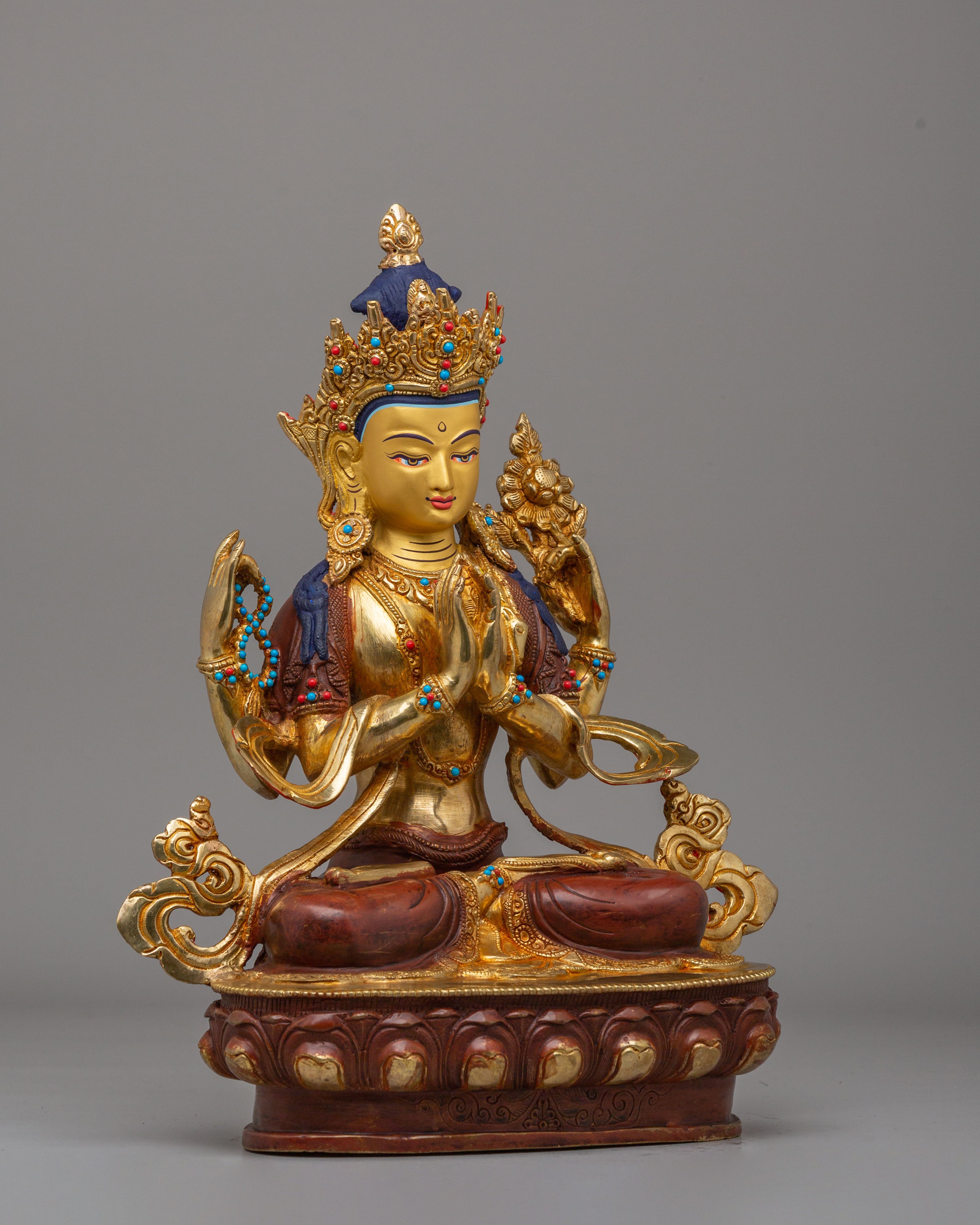 Traditional Chenrezig Statue | Tibetan Compassion Buddha Sculpture