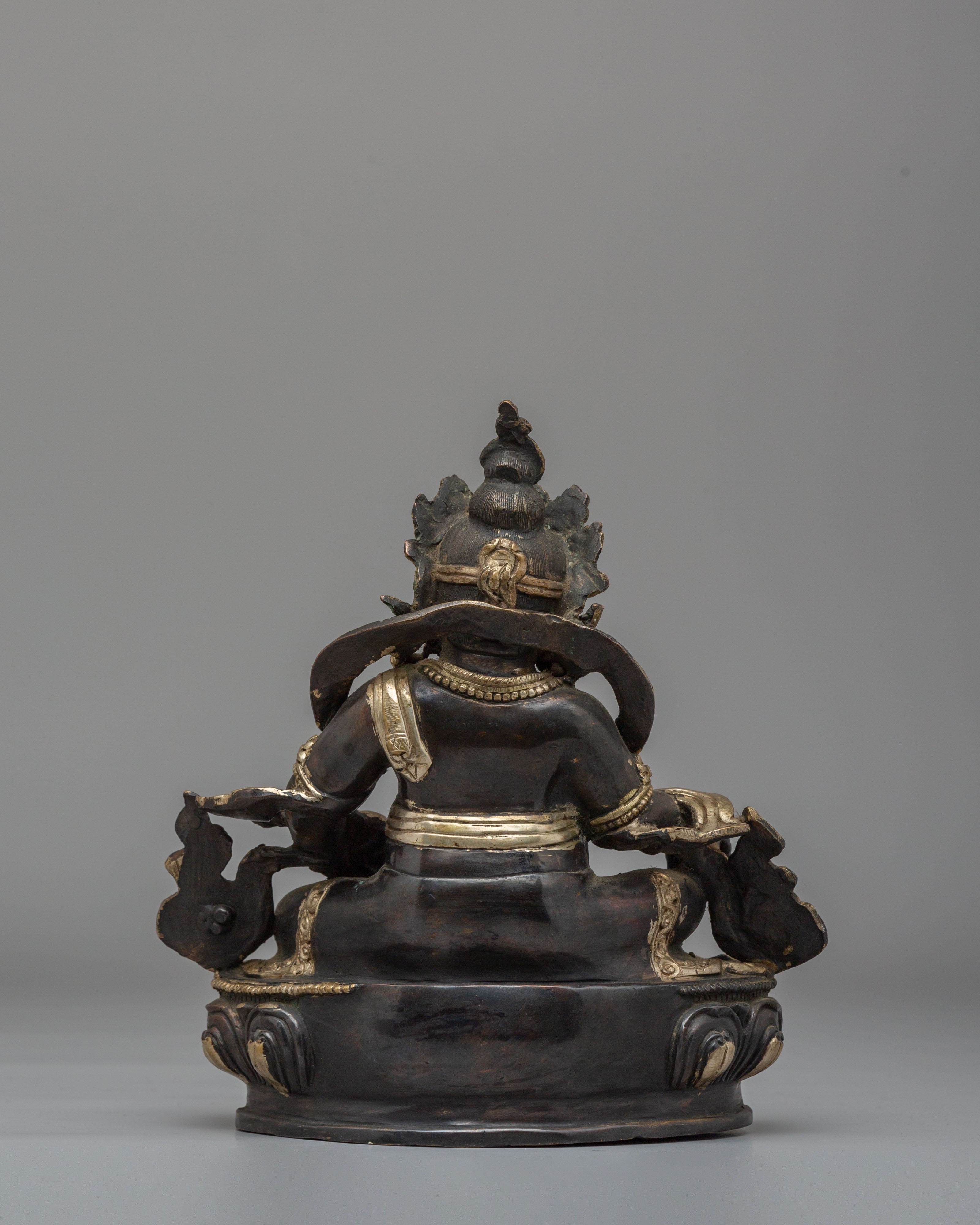 Handmade Wealth Deity Dzambhala Statue | Oxidized Copper Body With Silver Plating