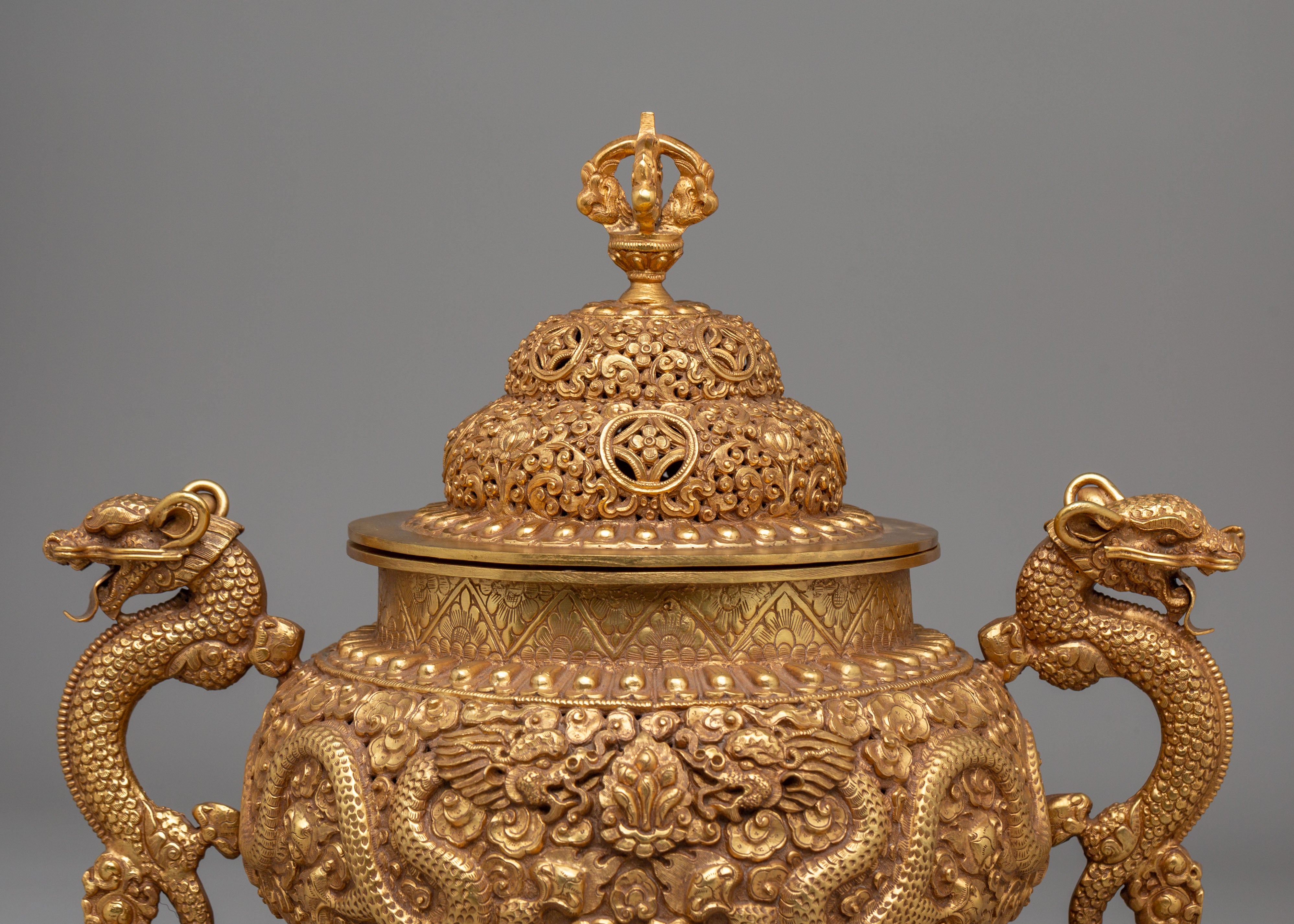 Dragon Handle Incense Burner | Tibetan Ritual Offering Vessel