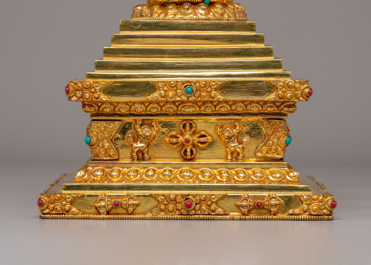 Tibetan Ritual Enlightenment Stupa | Gold Plated Copper Stupa