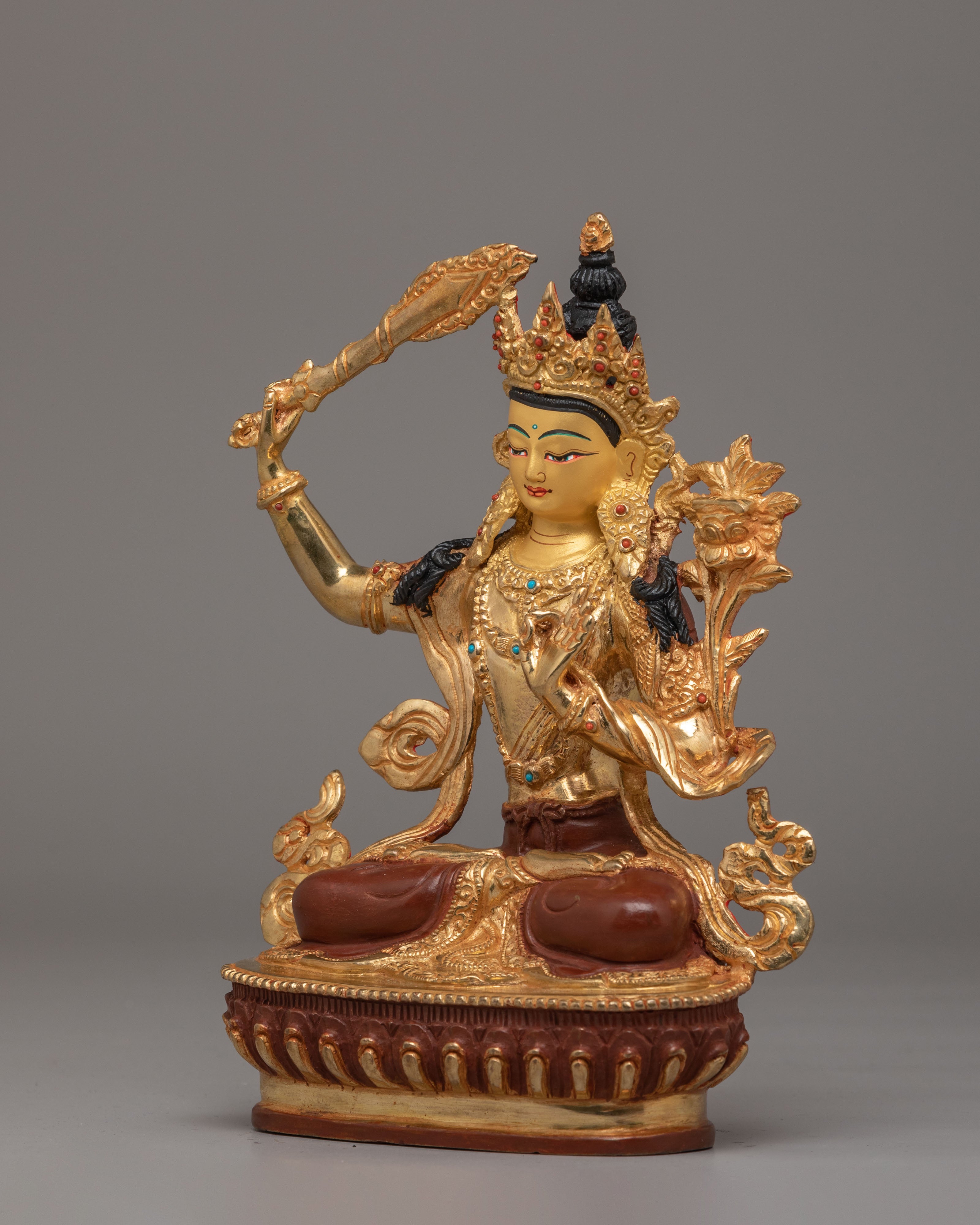 Buddhist Manjushri Statue for Knowledge | Handcrafted Tibetan Deity Figurine