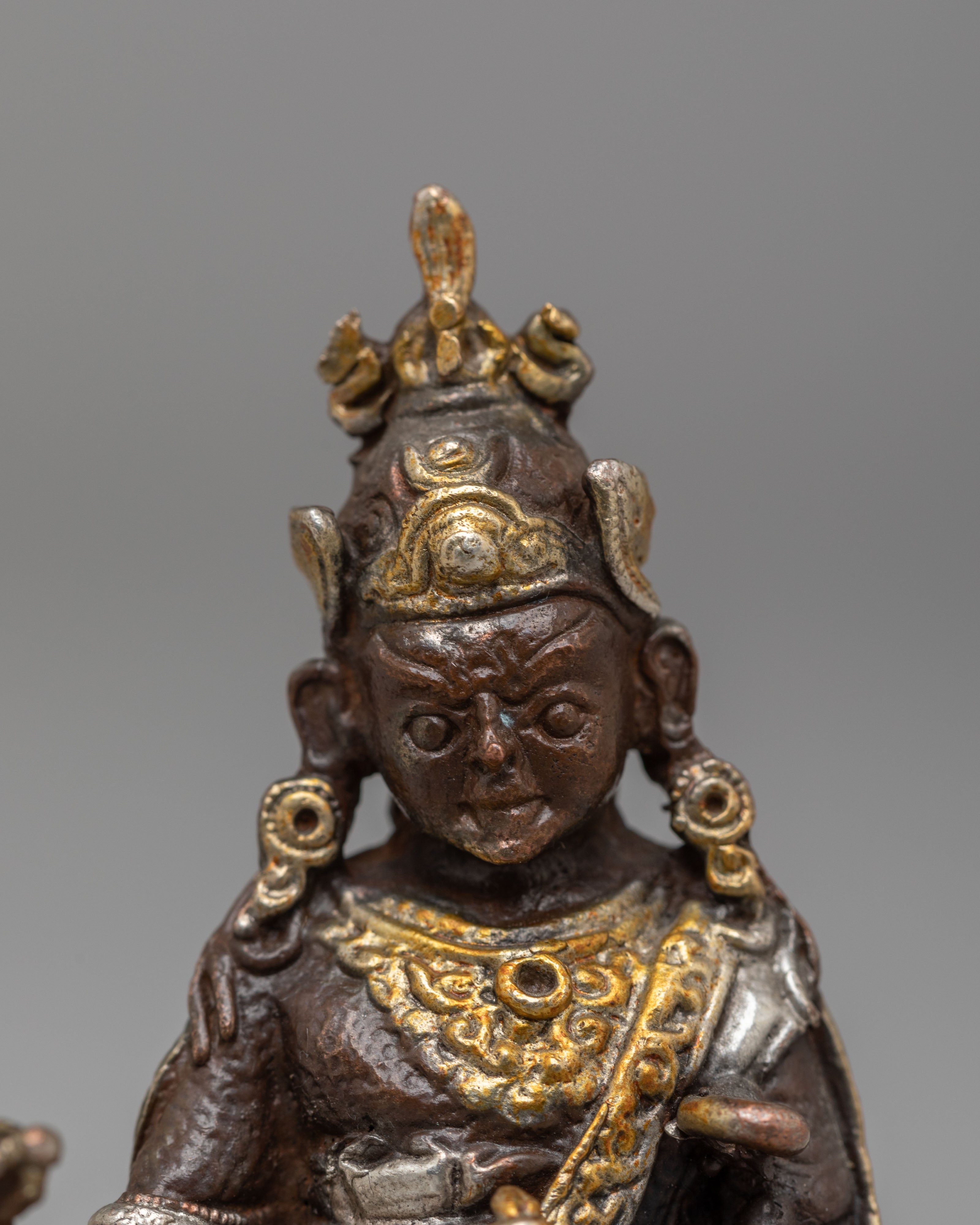 Guru Rinpoche Spiritual Protection Statue | Oxidized Copper Body with Electro Gold &amp; Silver Plating