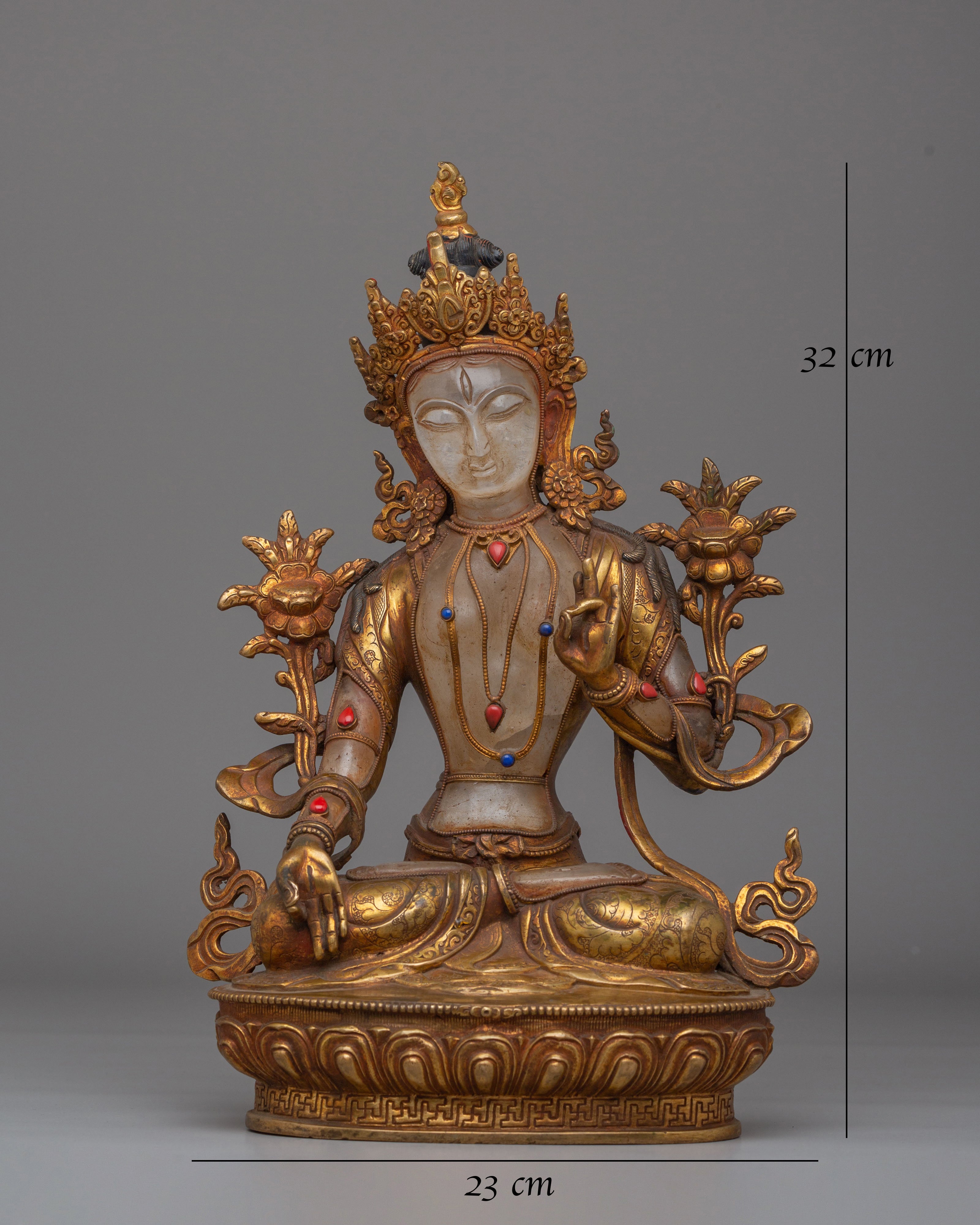 Spiritual Green Tara Decor Statue | Handcrafted Gemstone Figurine for Meditation