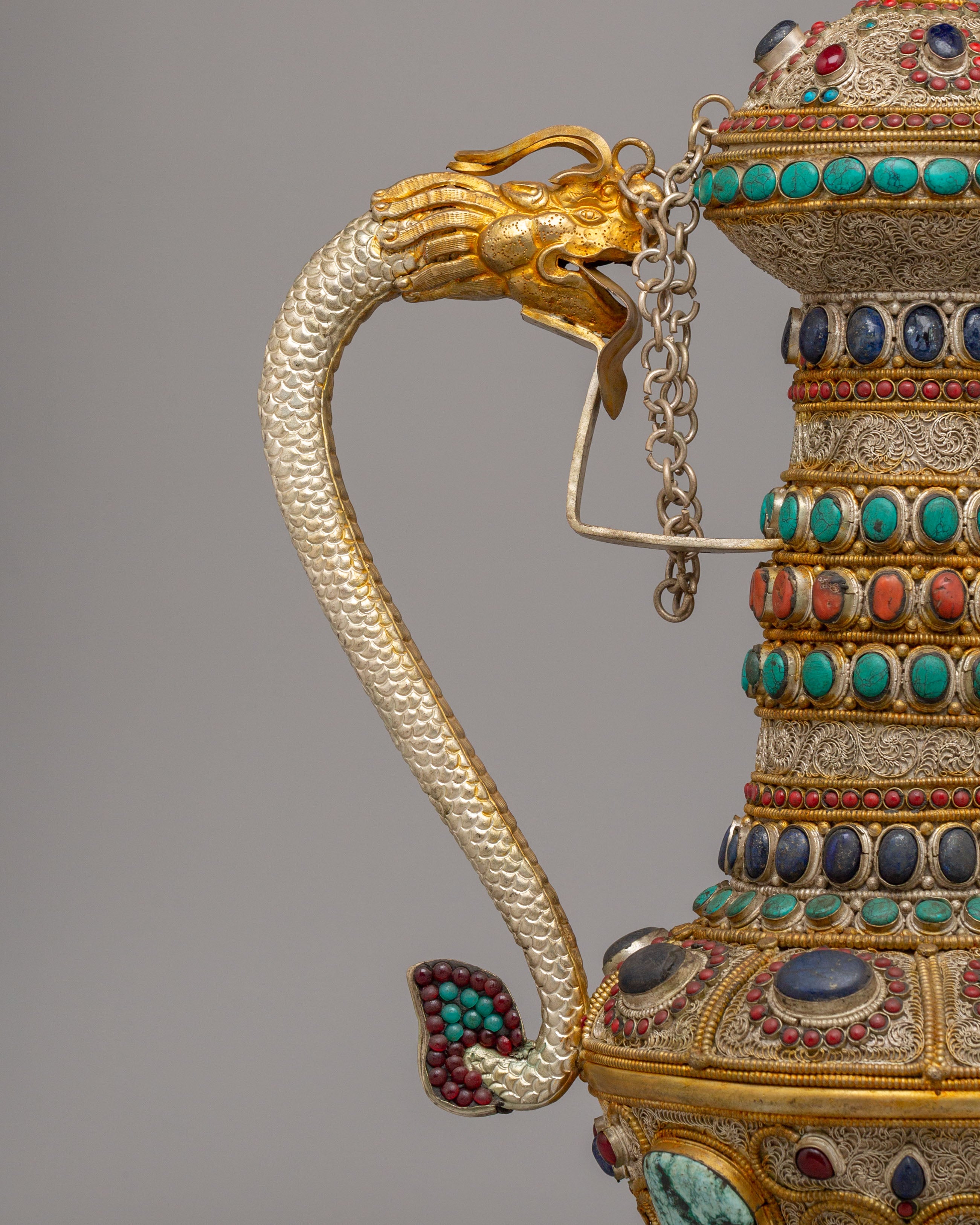 Himalayan Decorative Tea Pot | Copper & Gemstone Home Accent