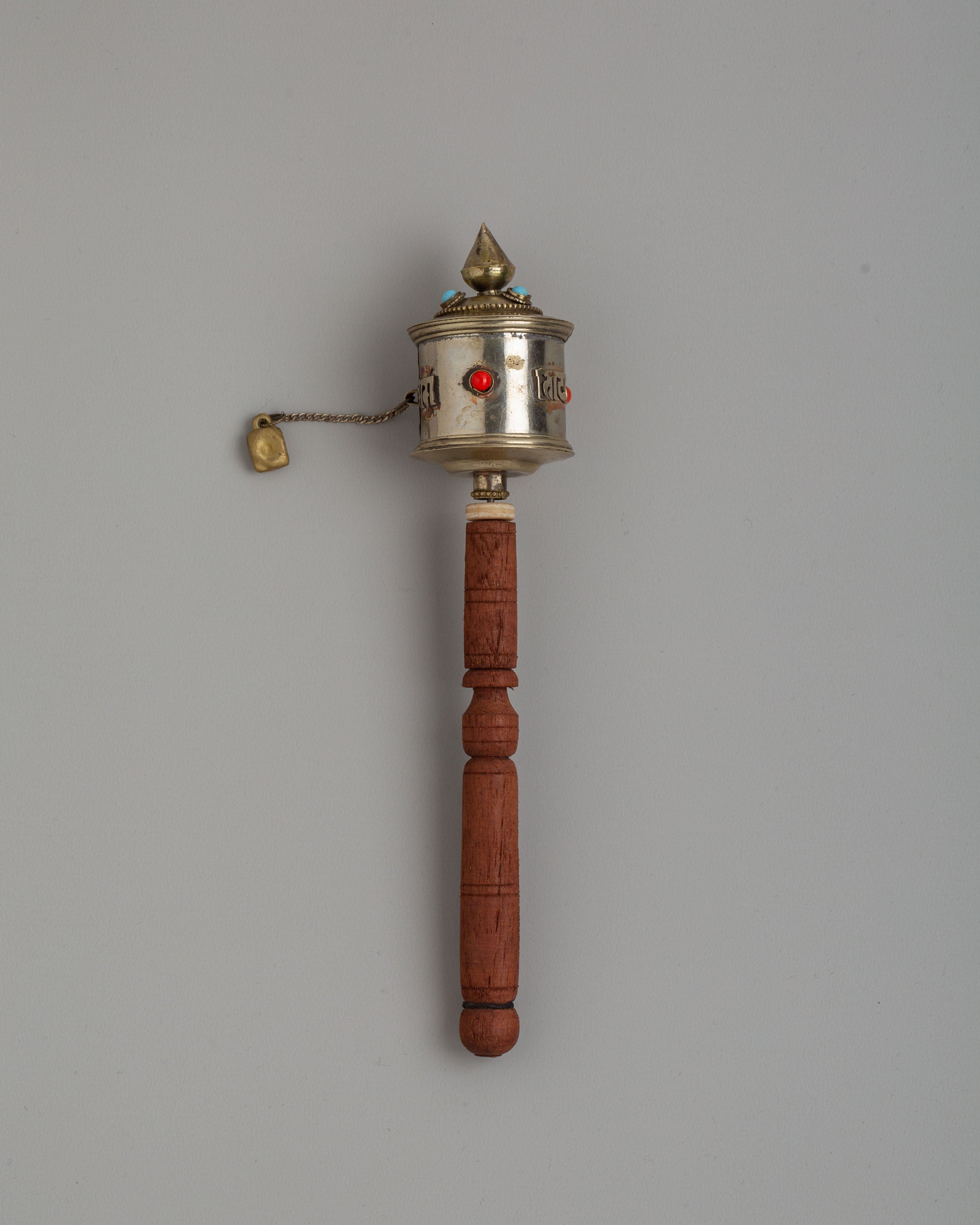 Sacred Handheld Prayer Wheel For Meditation | Copper, Coral & Turquoise Ritual Object