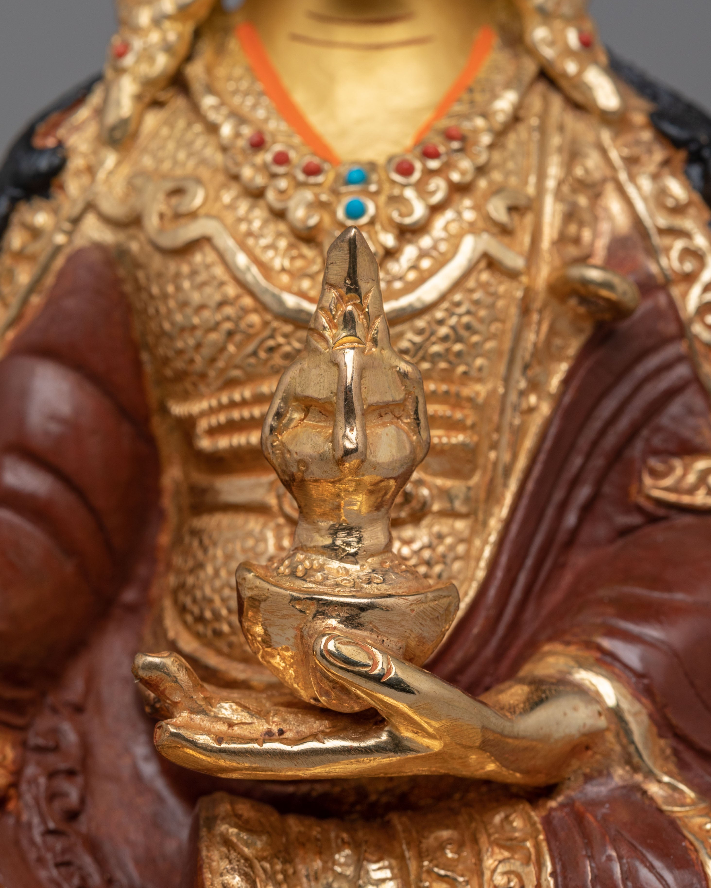 Buddhist Protector Guru Rinpoche Statue | 24K Gold Gilded Tibetan Art