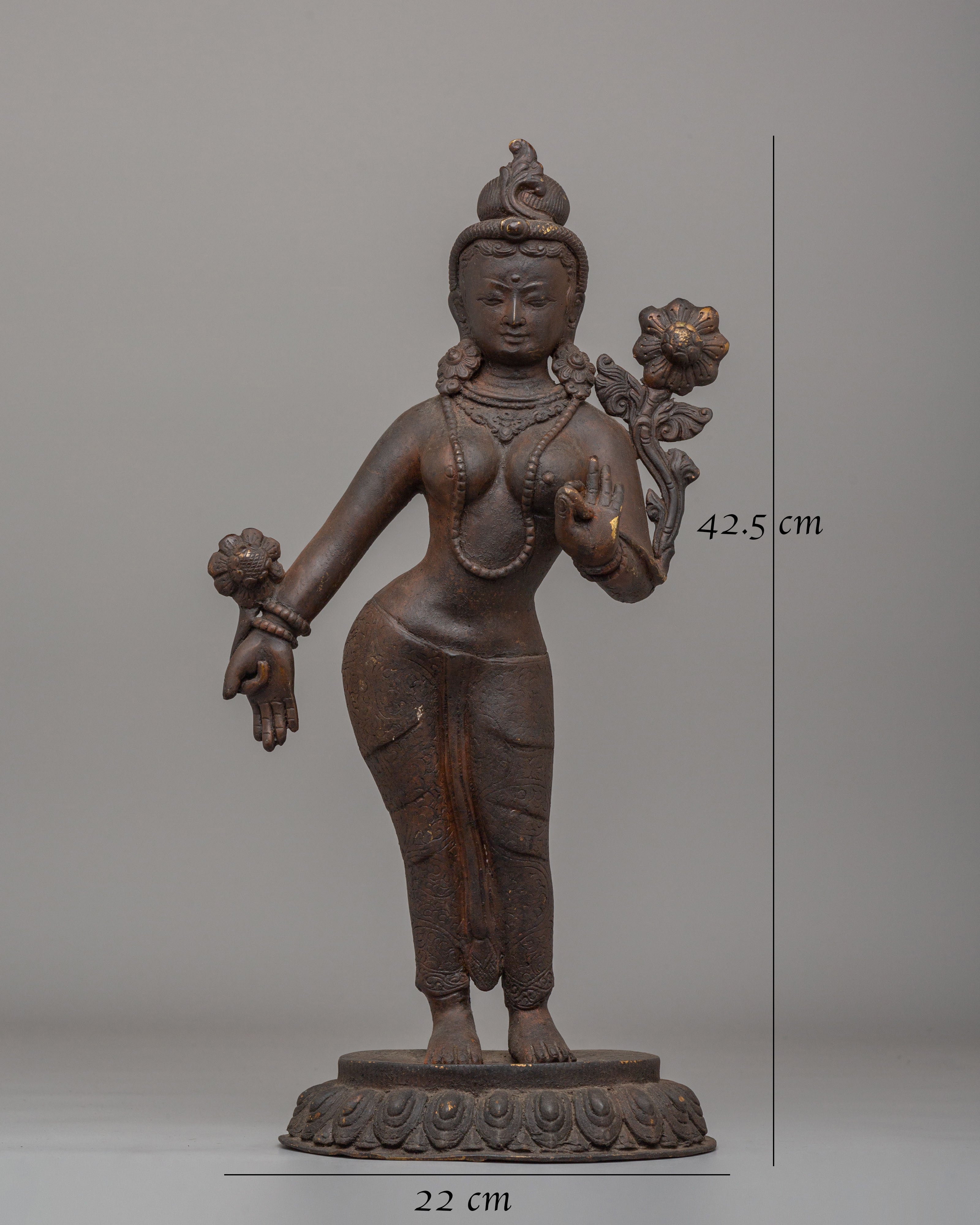 Himalayan Standing Tara Statue | Antique Finish Sculpture