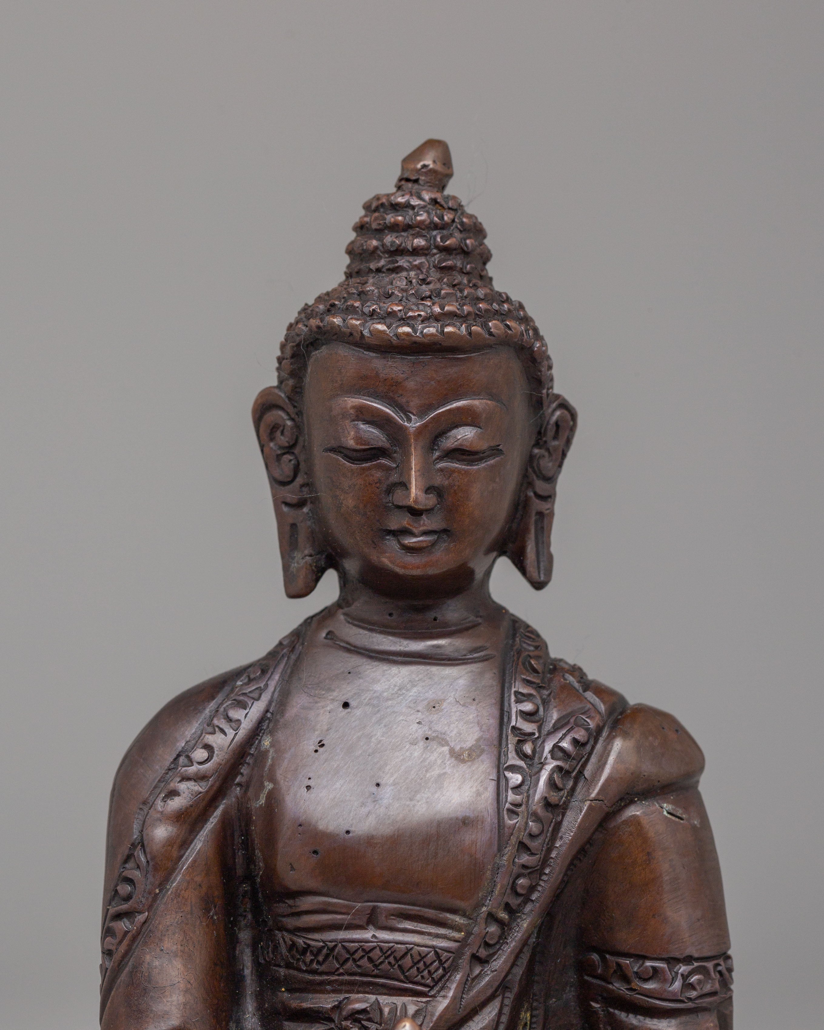 Buddha of Healing Altar Statue | Oxidized Copper Medicine Buddha Sculpture