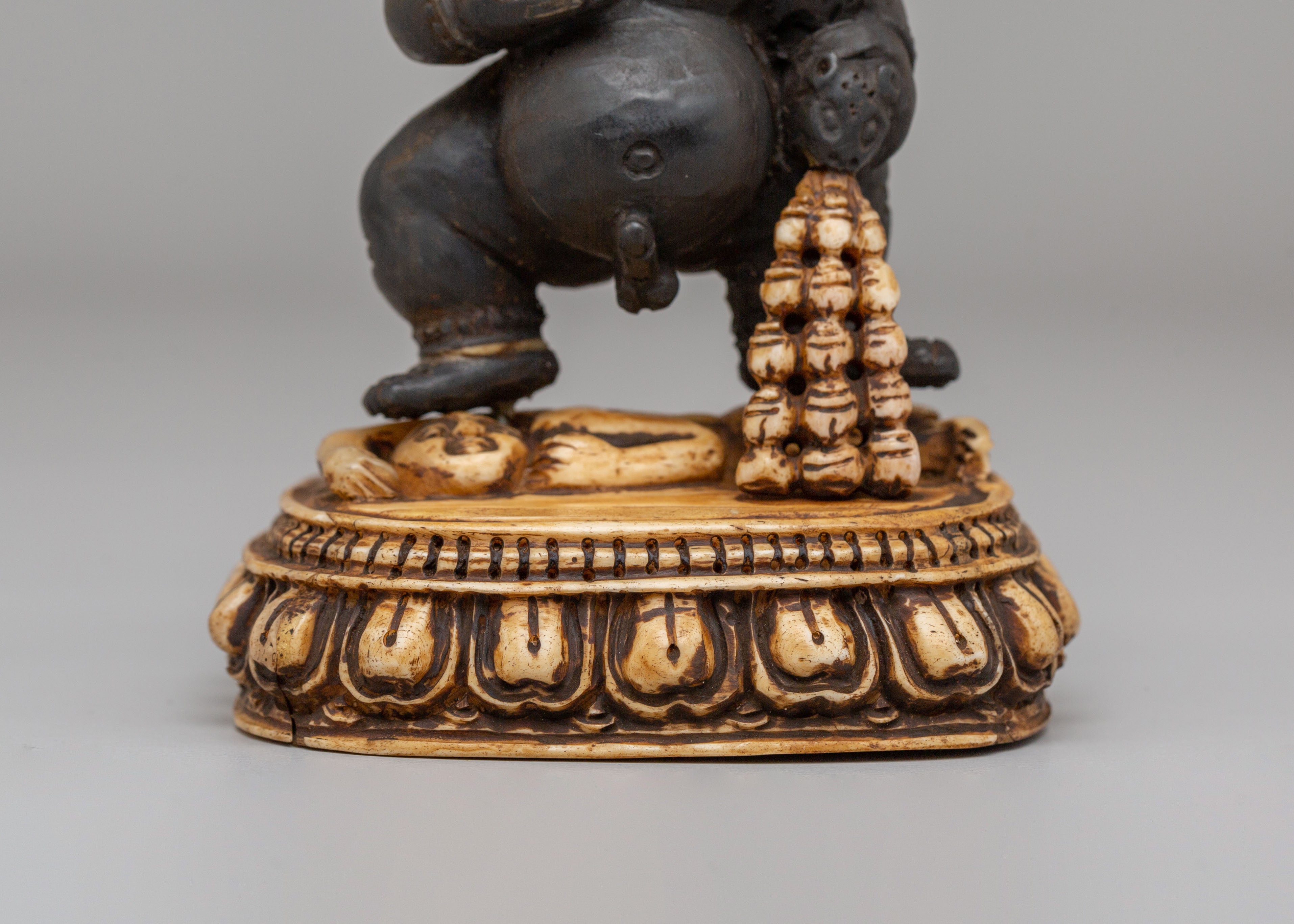 Black Dzambhala Wealth Deity Statue | Buffalo Bone Buddhist Deity Sculpture