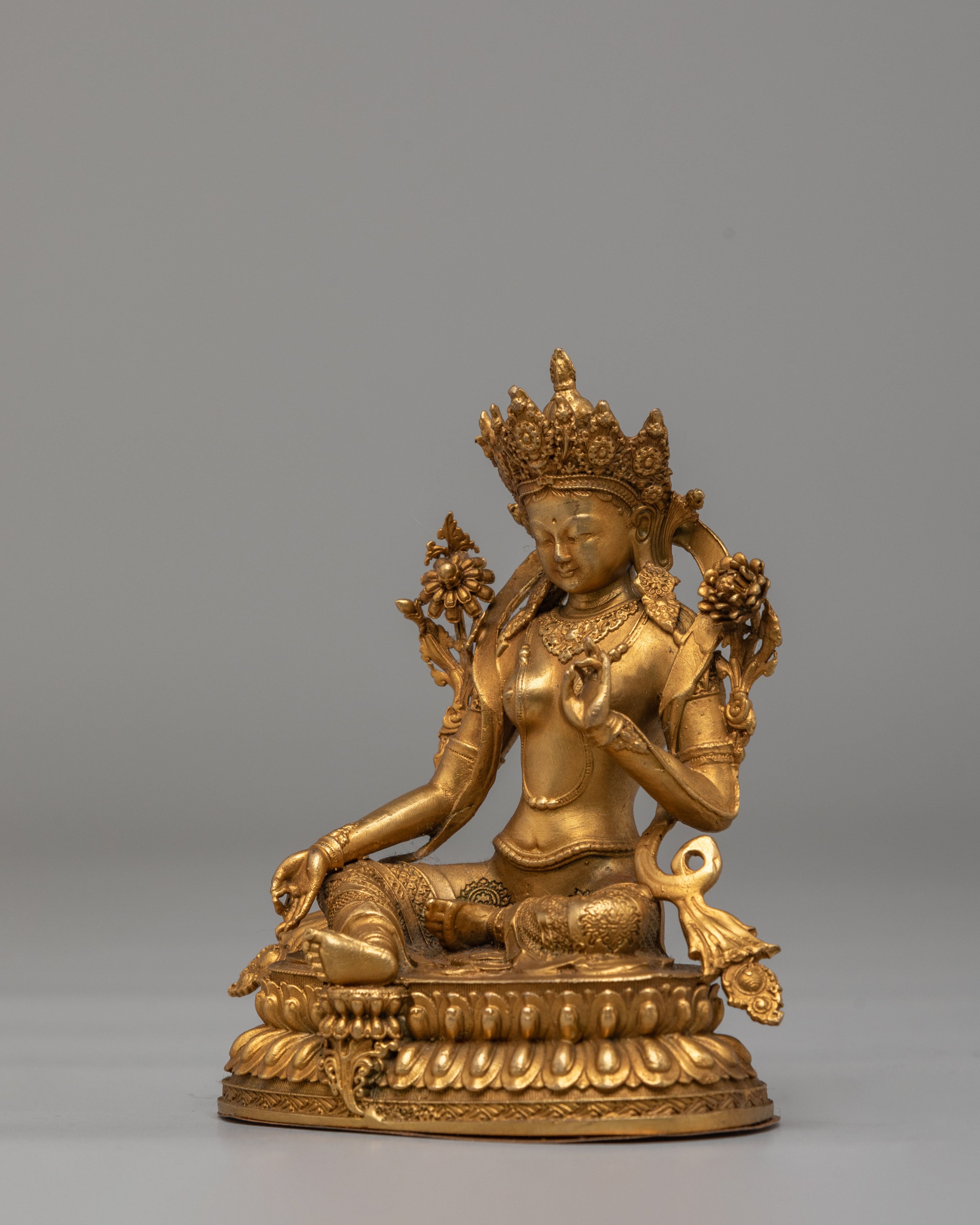 Handmade Green Tara Deity Statue | Goddess of Compassion and Protection